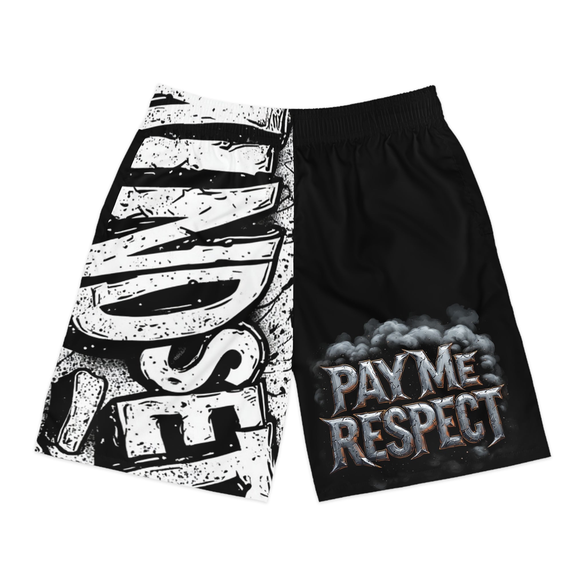 Pay Me Respect Men's Jogger Shorts — Bold Black & White Graphic Streetwear