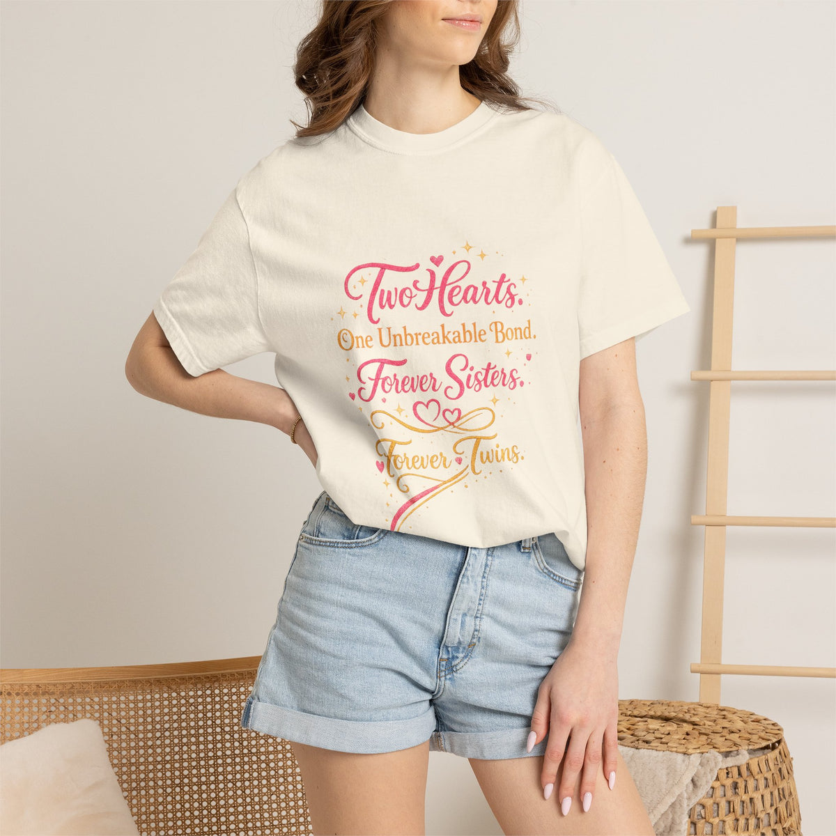 Tiff-Twin Sisters T-Shirt – “Two Hearts One Unbreakable Bond” Graphic Tee