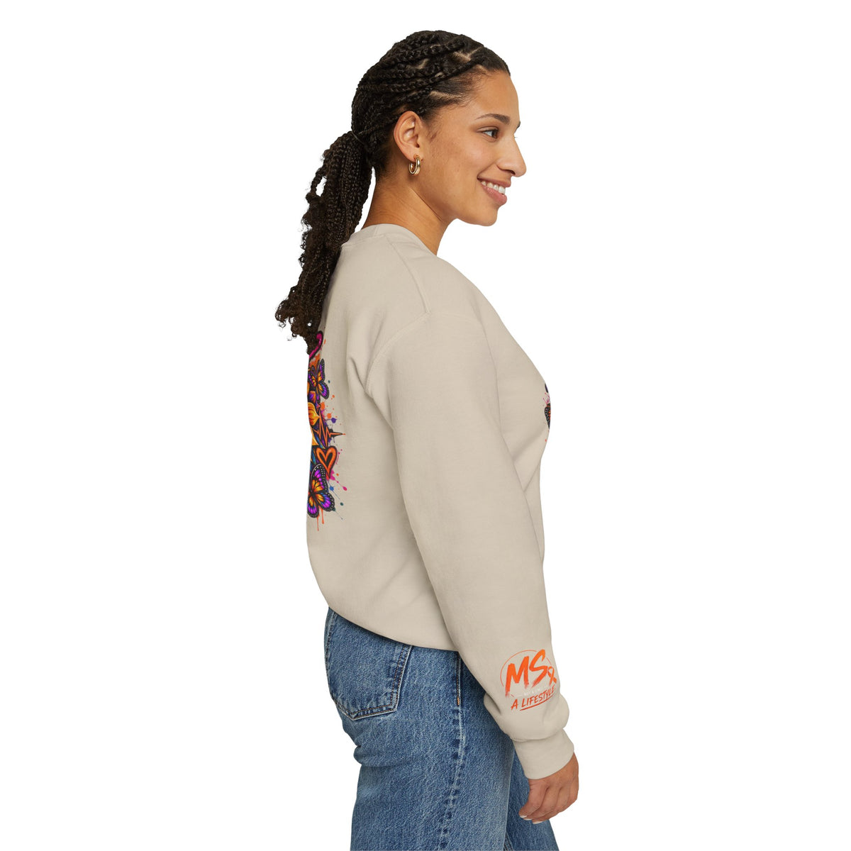 MS- Awareness Crewneck Sweatshirt — "Not All Wounds Are Visible" Orange Ribbon Design