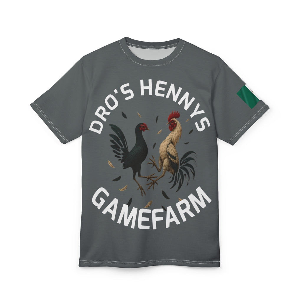 Henny- Gamefarm Roosters T‑Shirt — "Dro's Henny's Gamefarm" All‑Over Print Tee