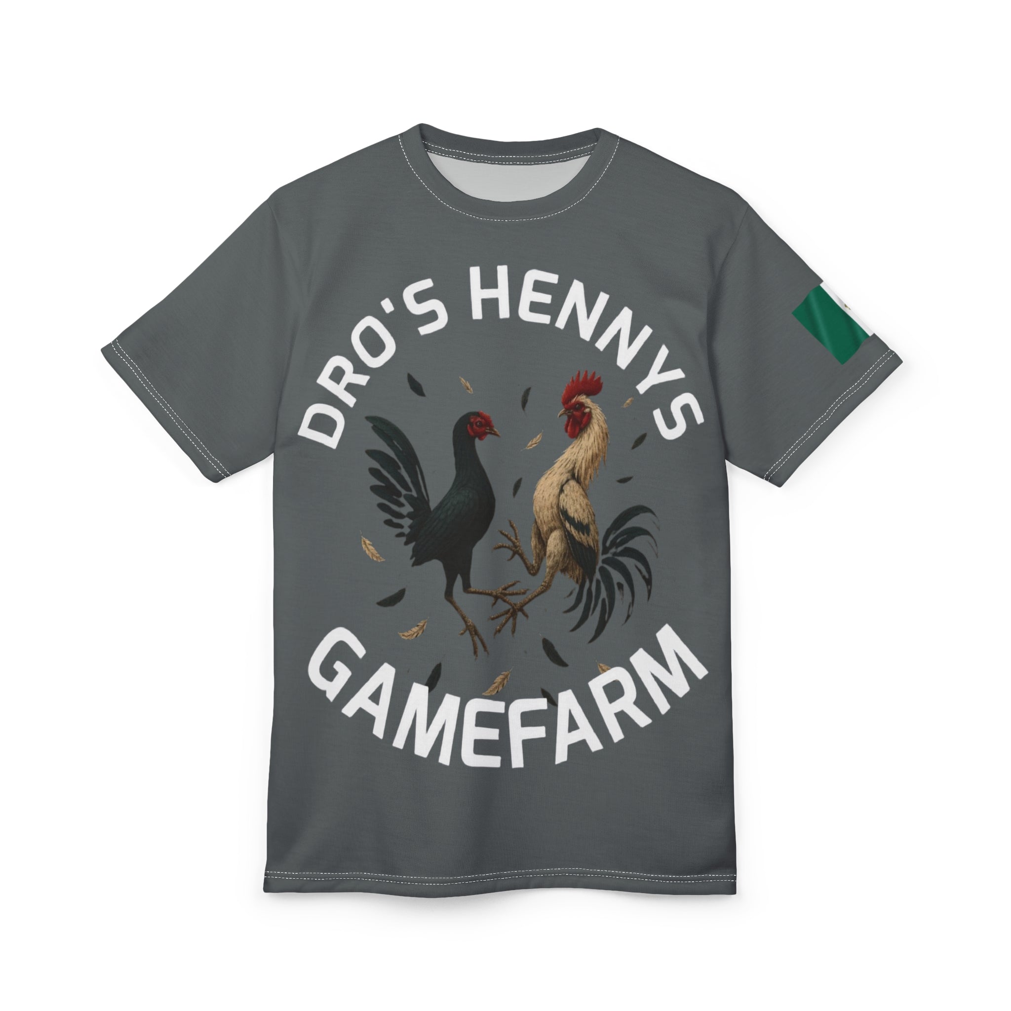 Henny- Gamefarm Roosters T‑Shirt — "Dro's Henny's Gamefarm" All‑Over Print Tee