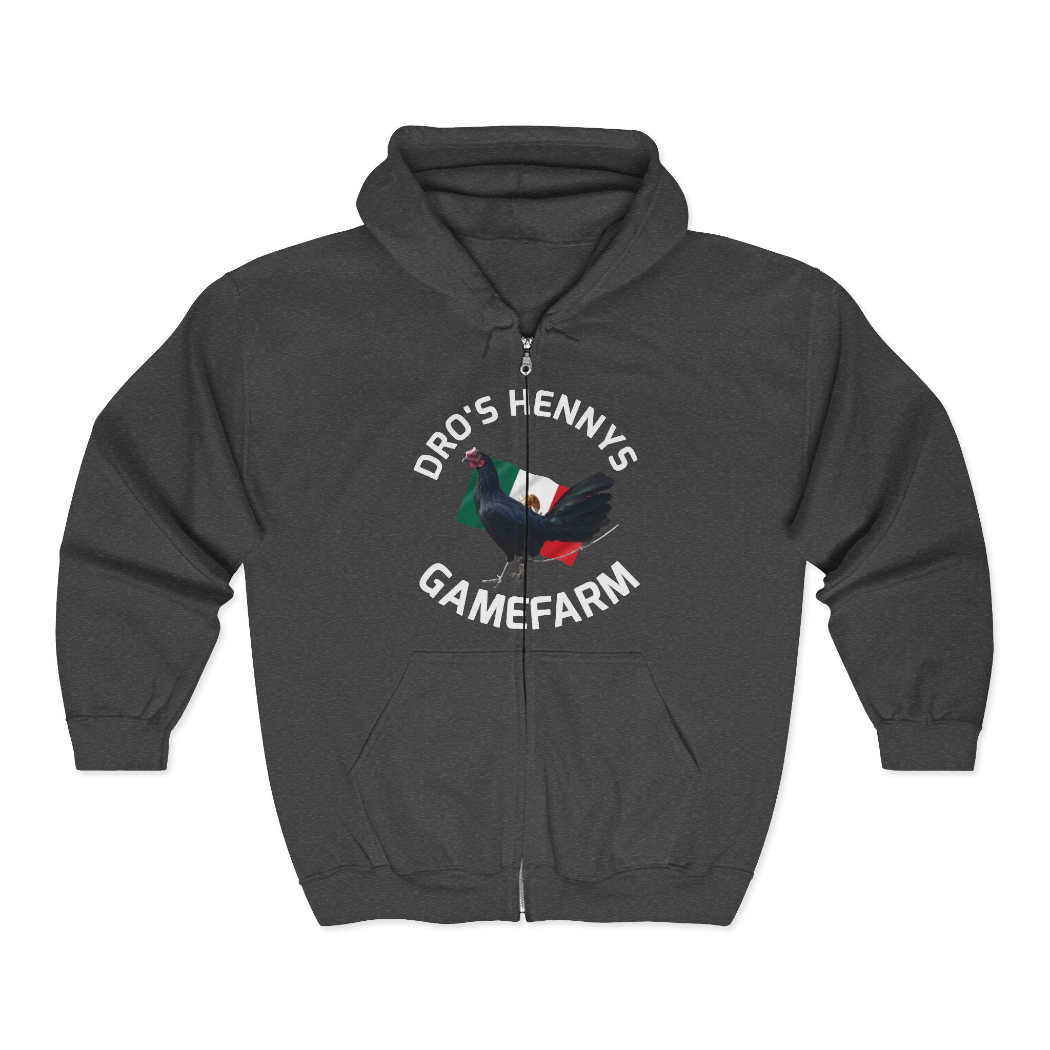 Henny- Gamefarm Chicken Hoodie — “Dro’s Hennys Gamefarm” Zip-Up (No Hennies No Life)