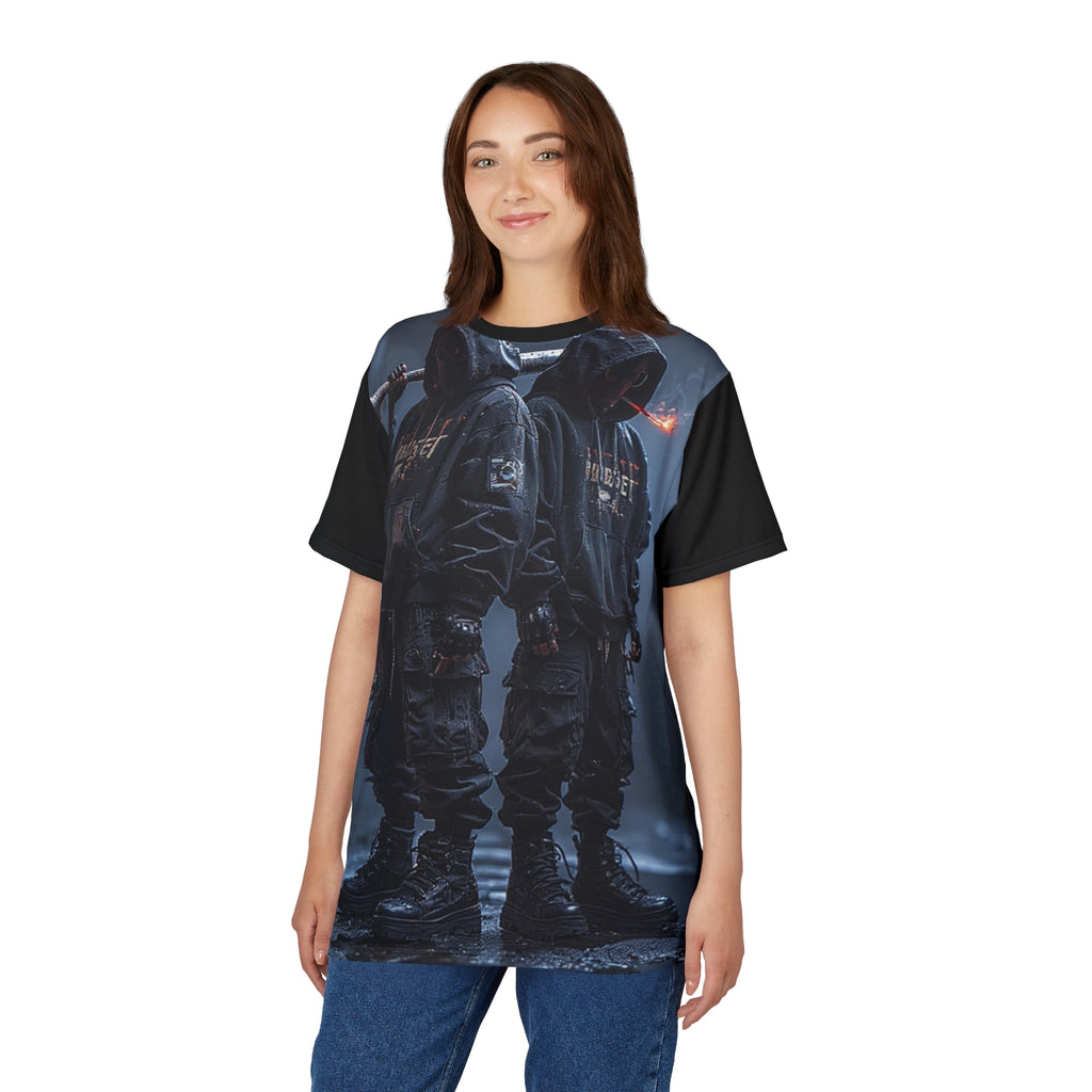 Mindset- Dystopian Streetwear Tee — Twin Hooded Figures All-Over Print