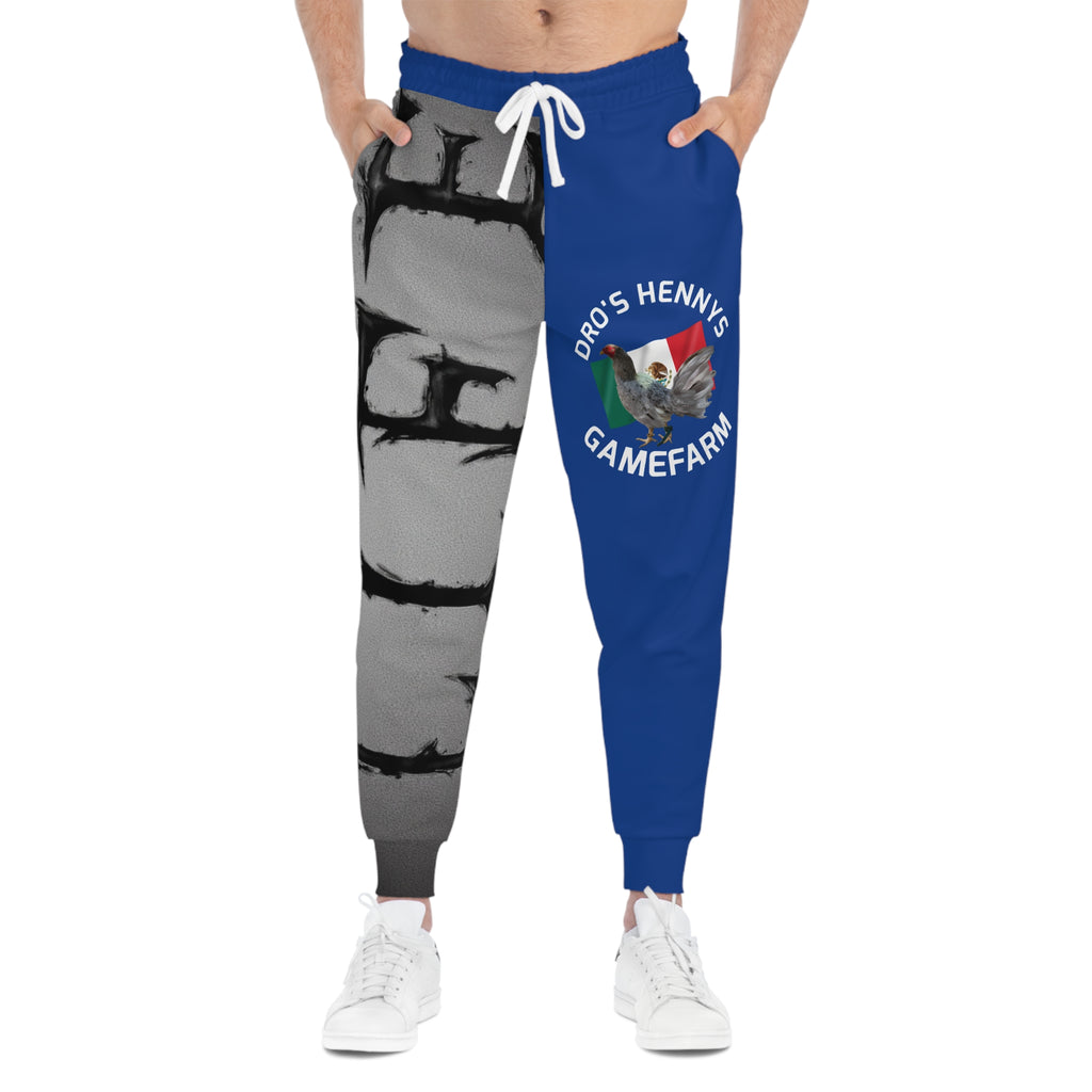 Henny- Gamefarm Athletic Joggers — Blue Gamefowl Graphic Joggers