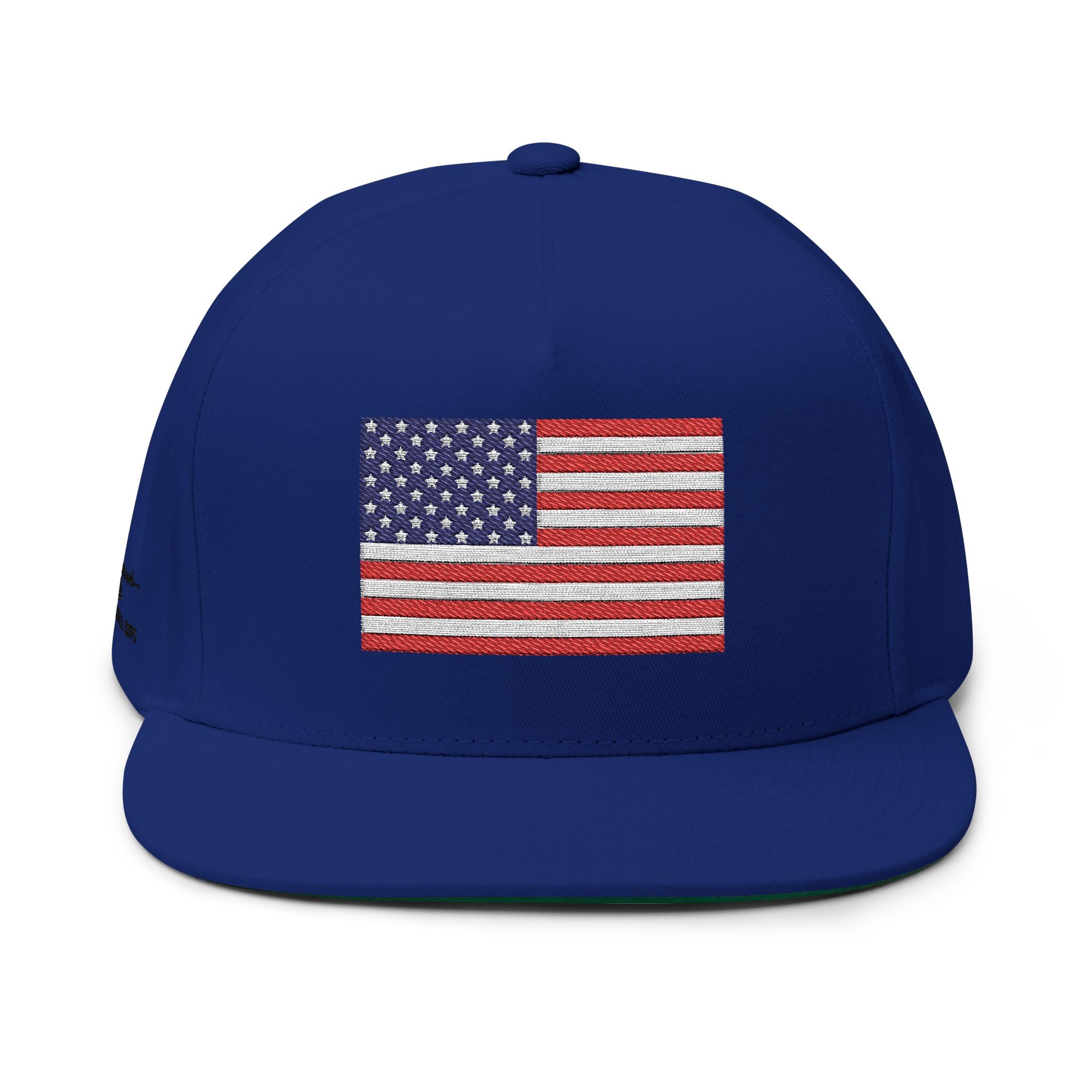 Embroidered American Flag Flat Bill Cap — Patriotic Snapback Hat