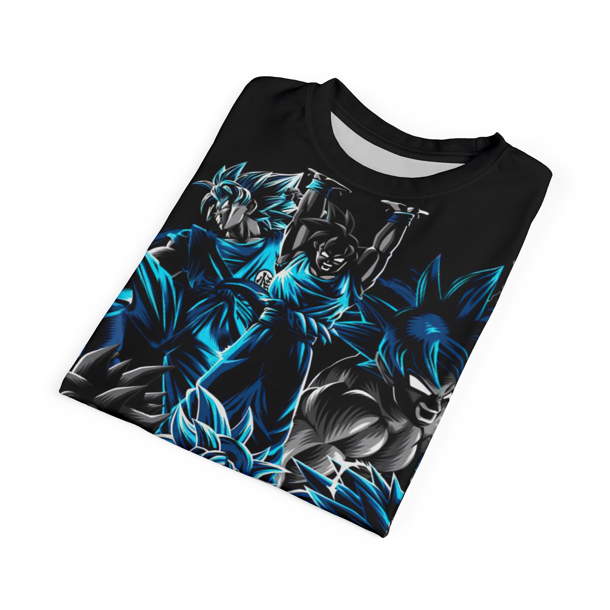 Dragon -Warrior Collage Tee — Blue Neon Anime All-Over Print