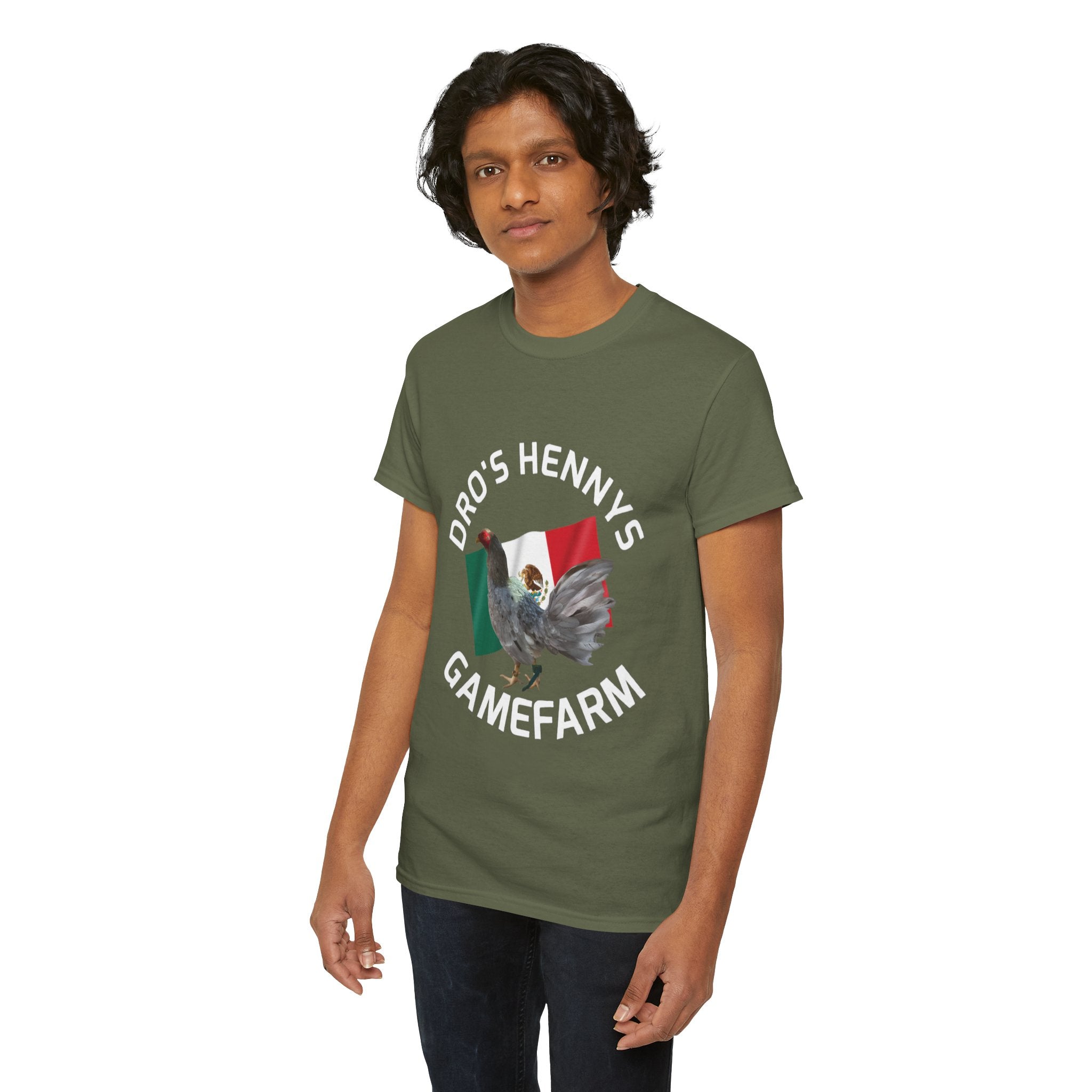 Henny-Gamefowl Tee — "Dro's Henny's Gamefarm" Mexican Flag Rooster Shirt