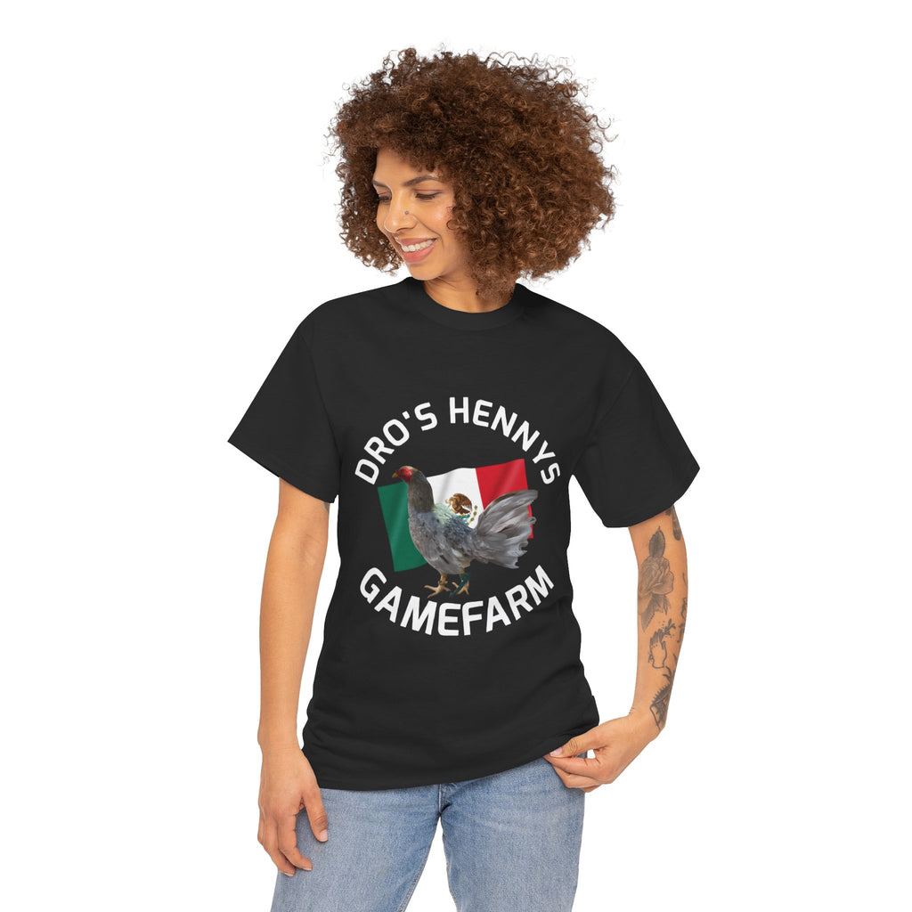 Henny-Gamefowl Tee — "Dro's Henny's Gamefarm" Mexican Flag Rooster Shirt