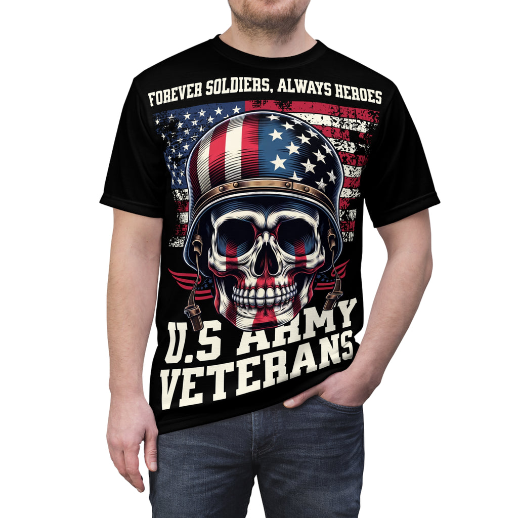 America-U.S. Army Veterans Skull Tee — "Forever Soldiers, Always Heroes" Patriotic T-Shirt