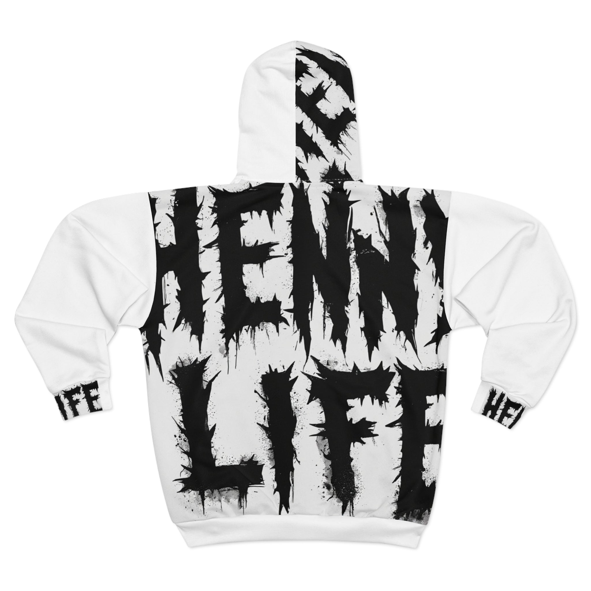 Henny- No Hennie No Life Zip Hoodie — Black & White Rooster Graphic Hoodie
