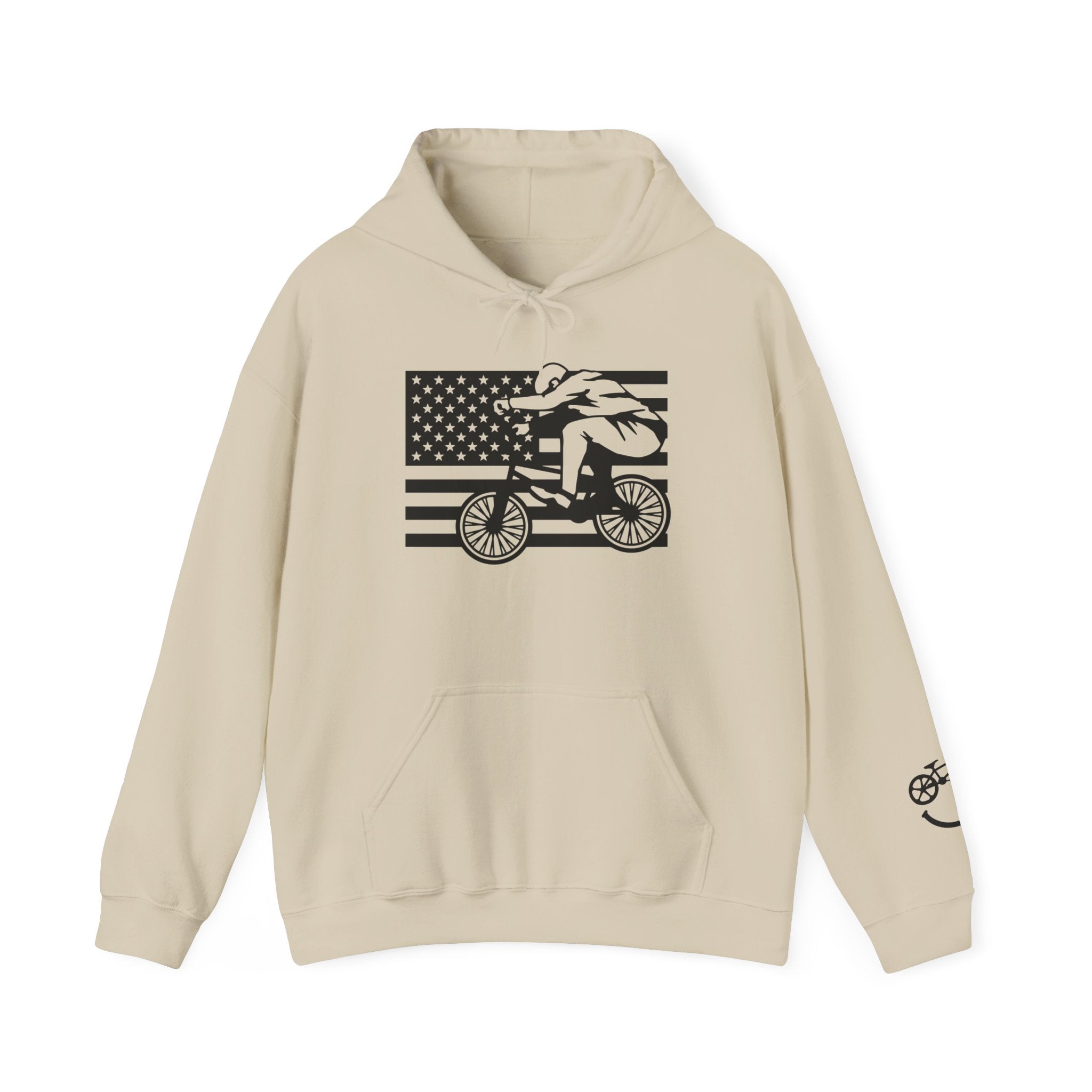 Rad-Biker American Flag Hoodie — 'Is My Bike Okay?' Graphic Hooded Sweatshirt