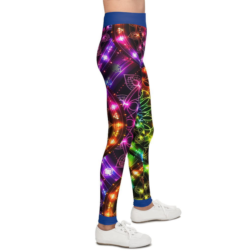 Youth Leggings — Neon Rainbow Mandala All-Over Print