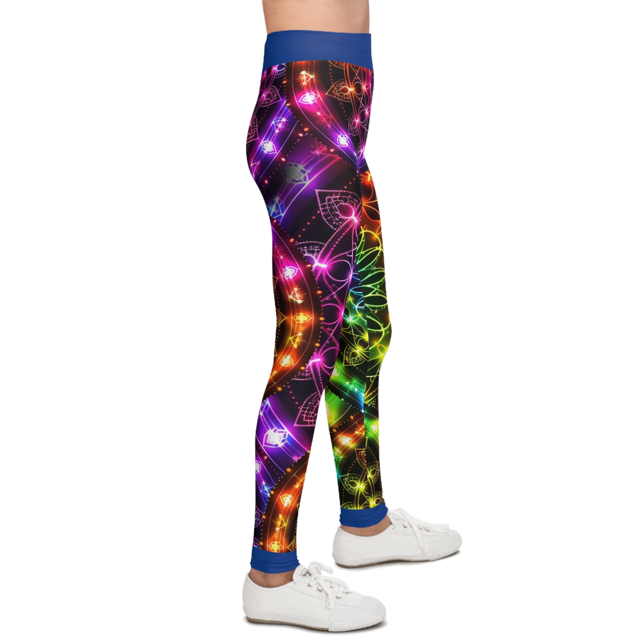 Youth Leggings — Neon Rainbow Mandala All-Over Print