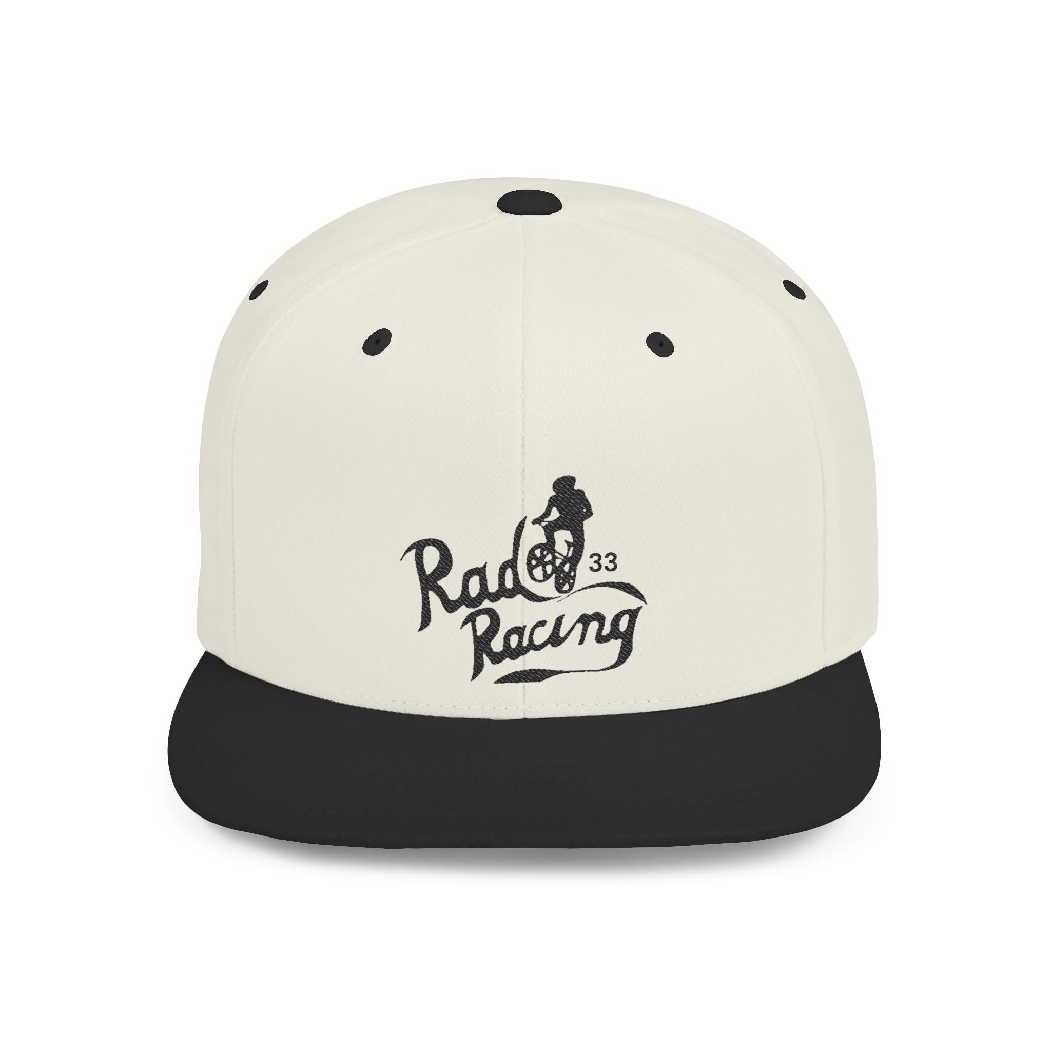 Rad-Flat Bill Snapback Hat — Retro 'Racer Racing' Embroidered Logo Cap