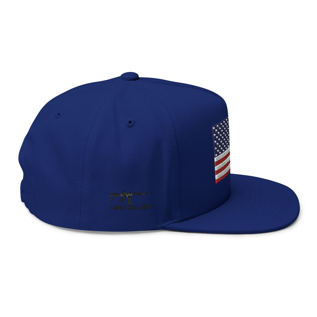 Embroidered American Flag Flat Bill Cap — Patriotic Snapback Hat