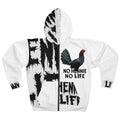 Henny- No Hennie No Life Zip Hoodie — Black & White Rooster Graphic Hoodie