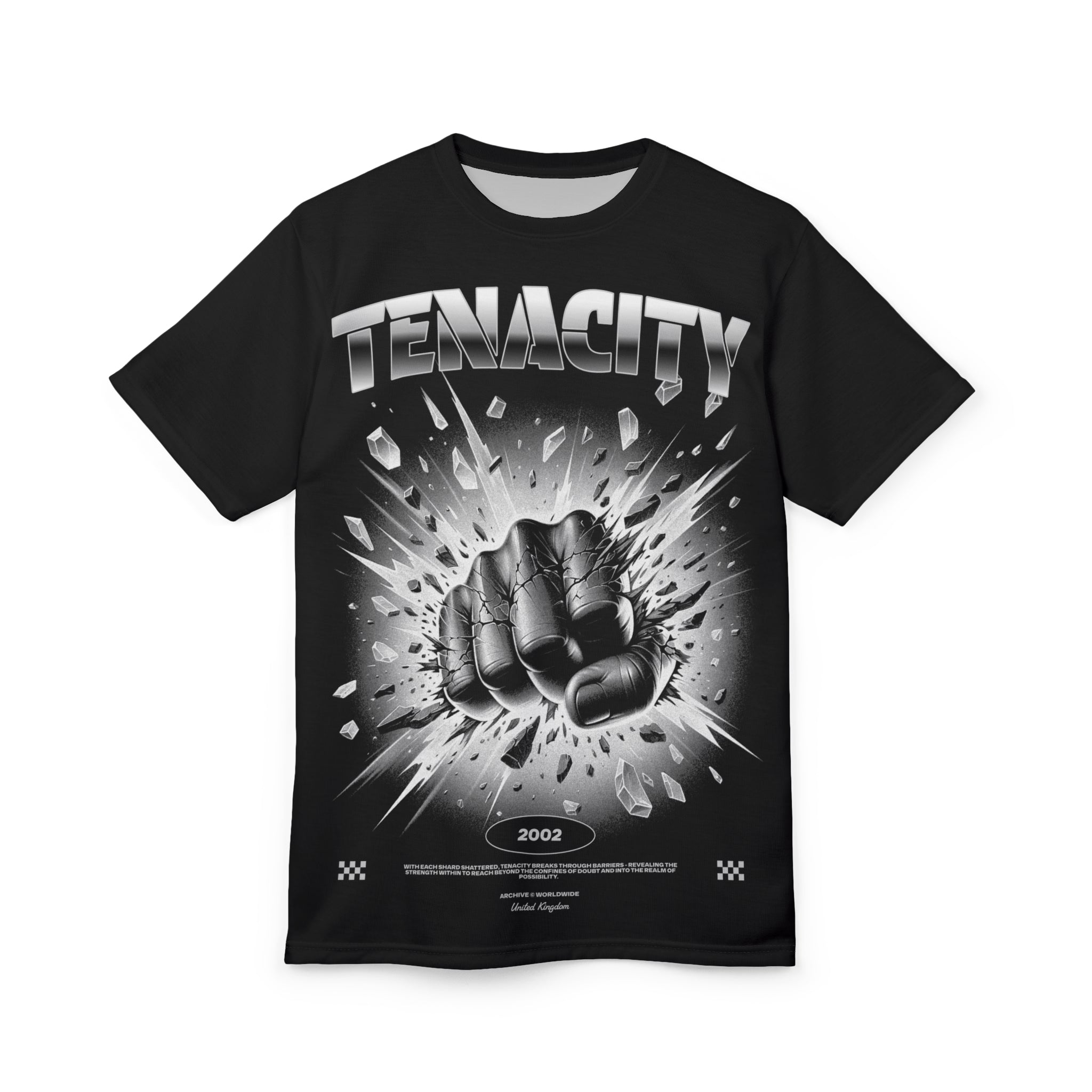 Mindset-Tenacity Fist Graphic Tee — Bold Black Motivational Shirt