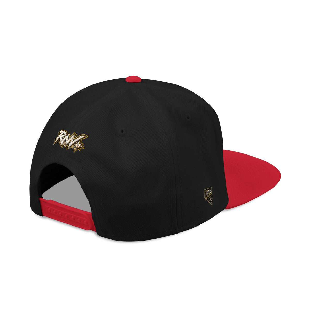 Hat-Embroidered Snapback Hat – Gold Glitter 'RW' Logo Flat Brim Cap