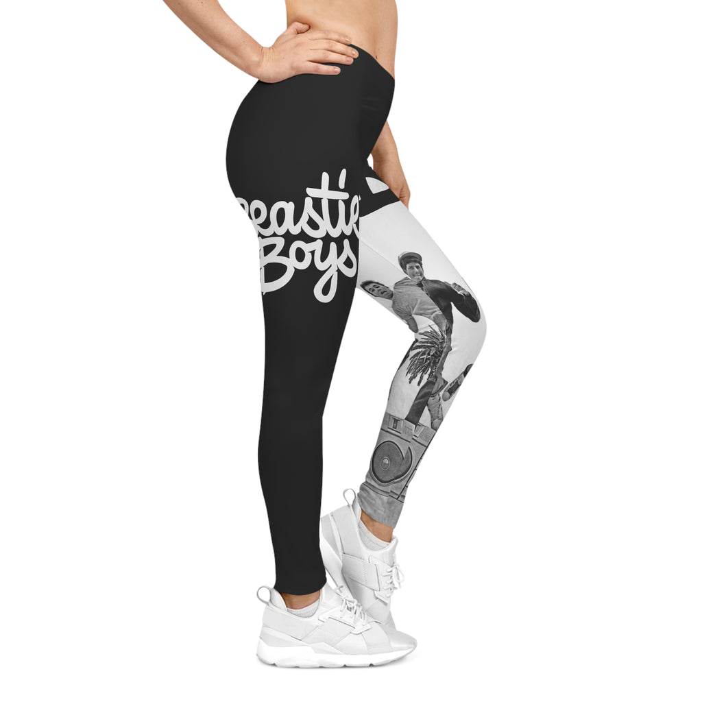Leggings - Beastie Set-White Graphic Leggings — Retro Hip-Hop Design