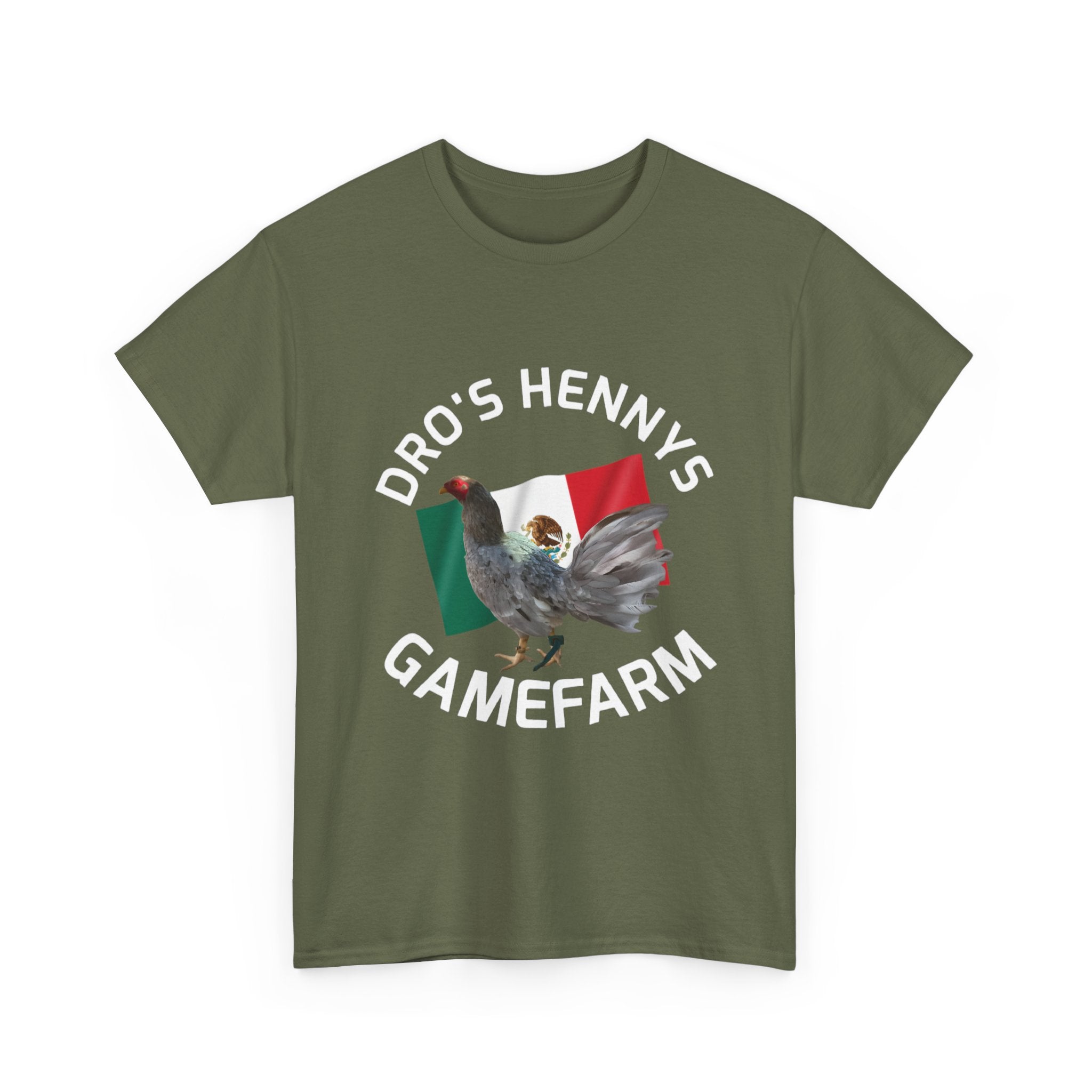 Henny-Gamefowl Tee — "Dro's Henny's Gamefarm" Mexican Flag Rooster Shirt