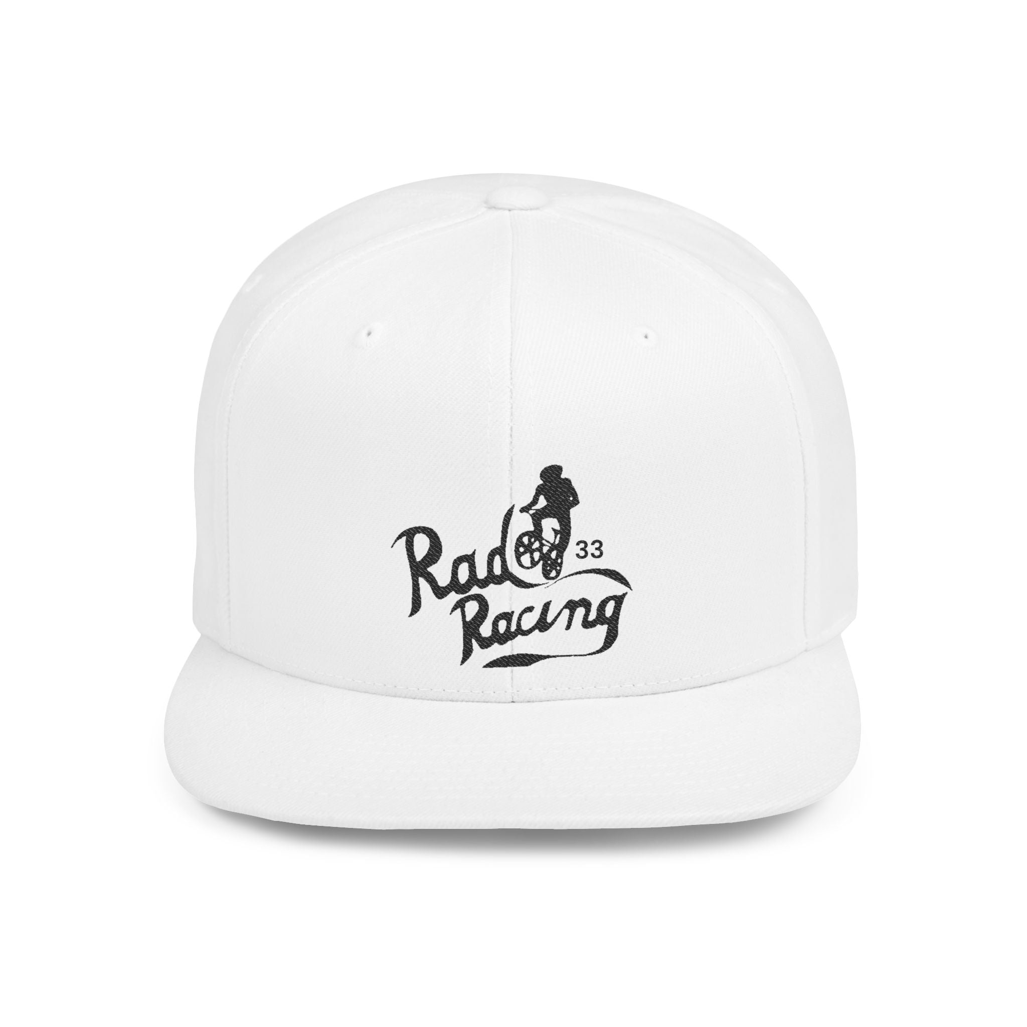 Rad-Flat Bill Snapback Hat — Retro 'Racer Racing' Embroidered Logo Cap