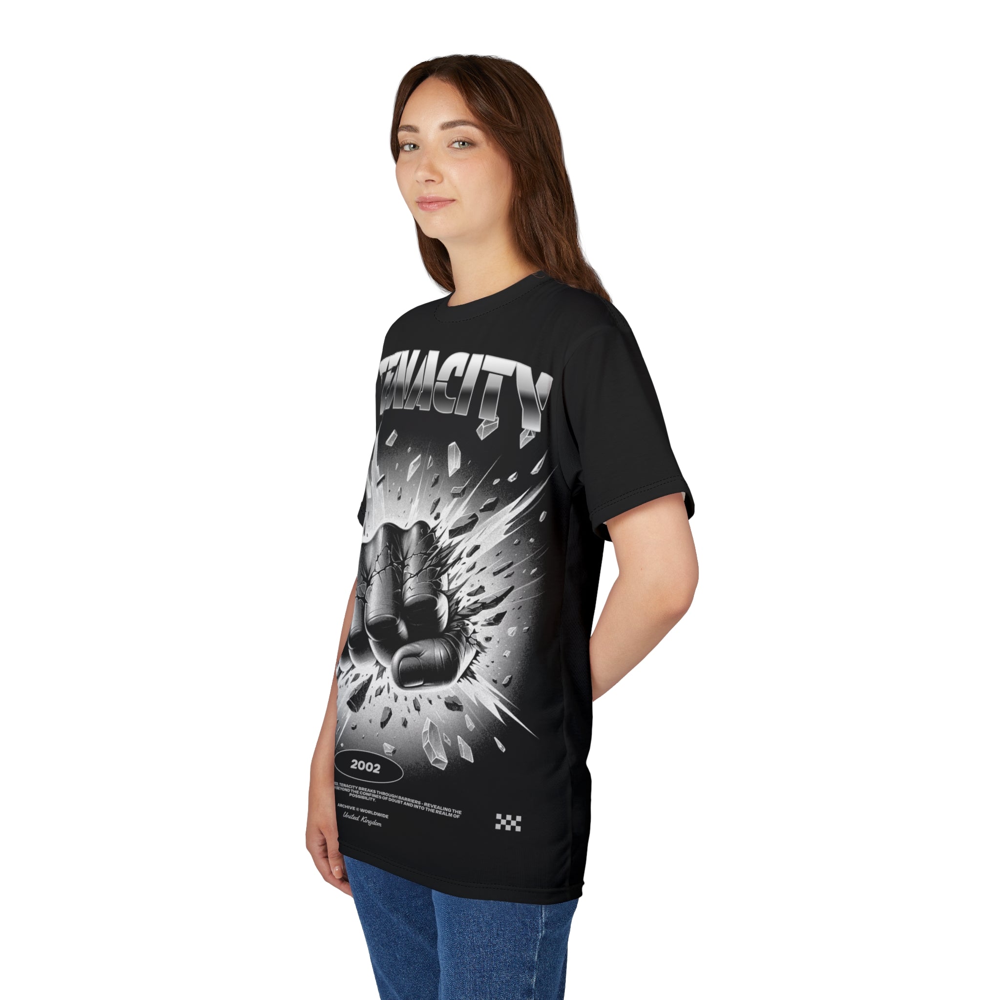 Mindset-Tenacity Fist Graphic Tee — Bold Black Motivational Shirt