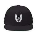 JG-Embroidered Horseshoe Flat Bill Cap — Lucky JG Logo Snapback
