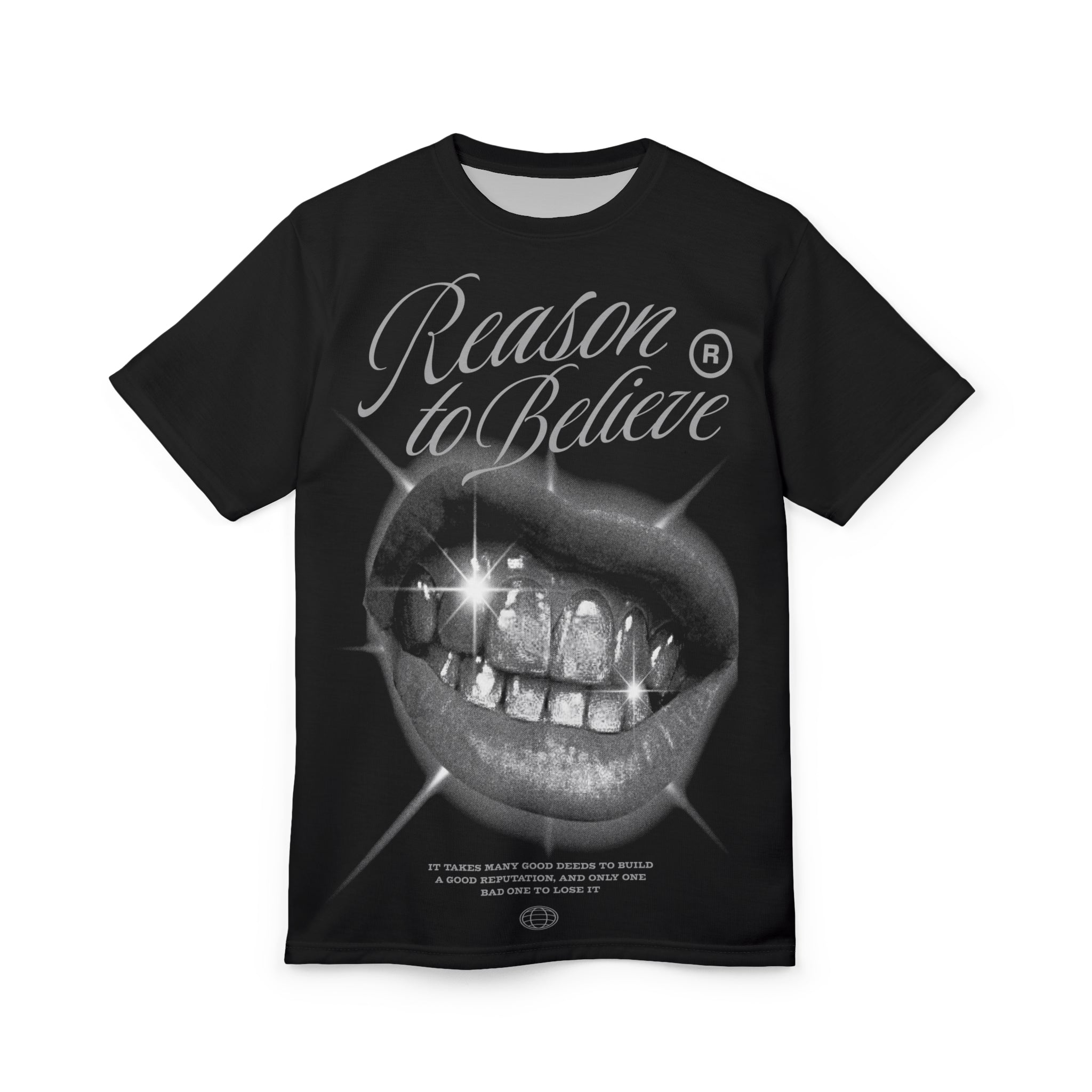Reason to Believe Graphic Tee — Sparkling Grillz All-Over Print Shirt