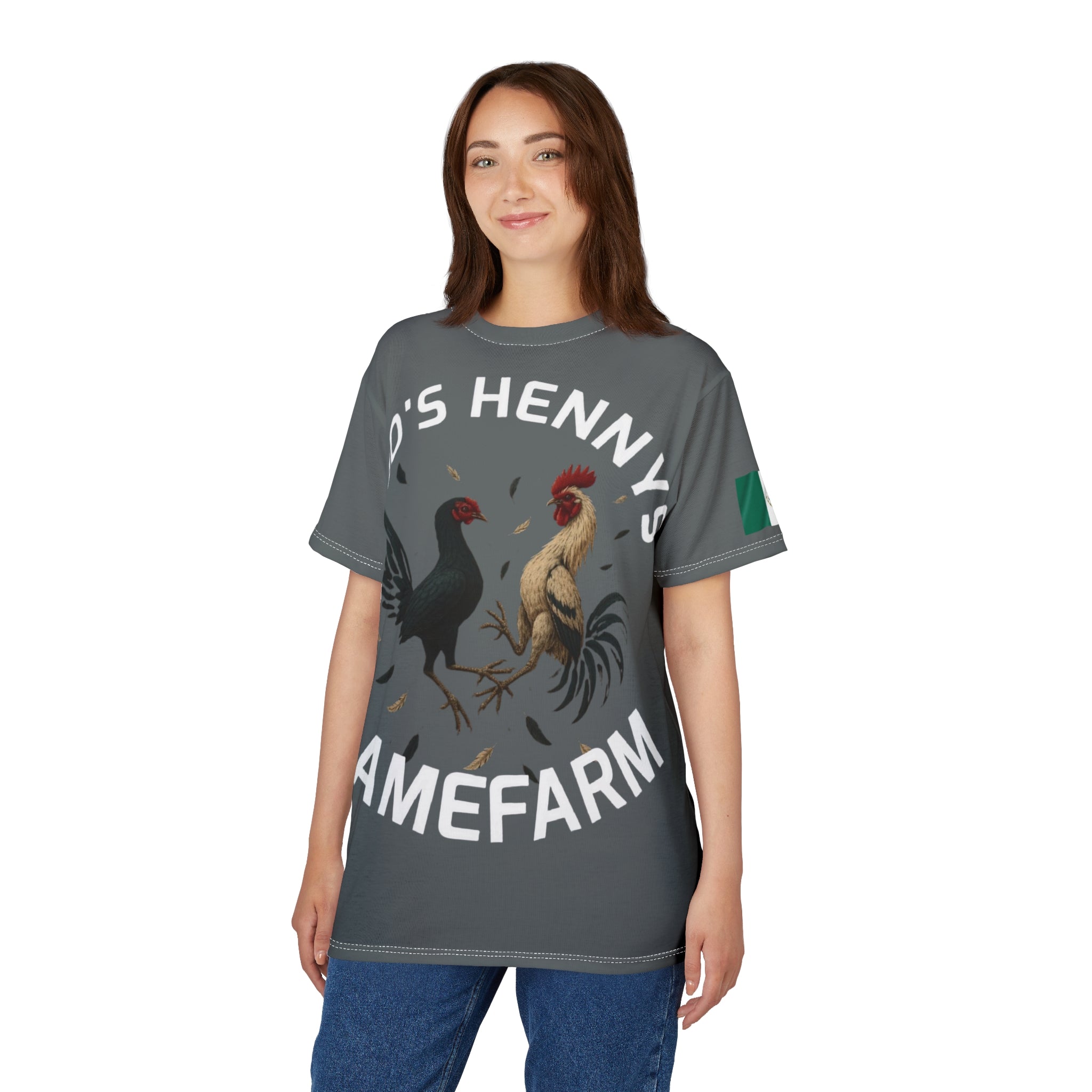 Henny- Gamefarm Roosters T‑Shirt — "Dro's Henny's Gamefarm" All‑Over Print Tee