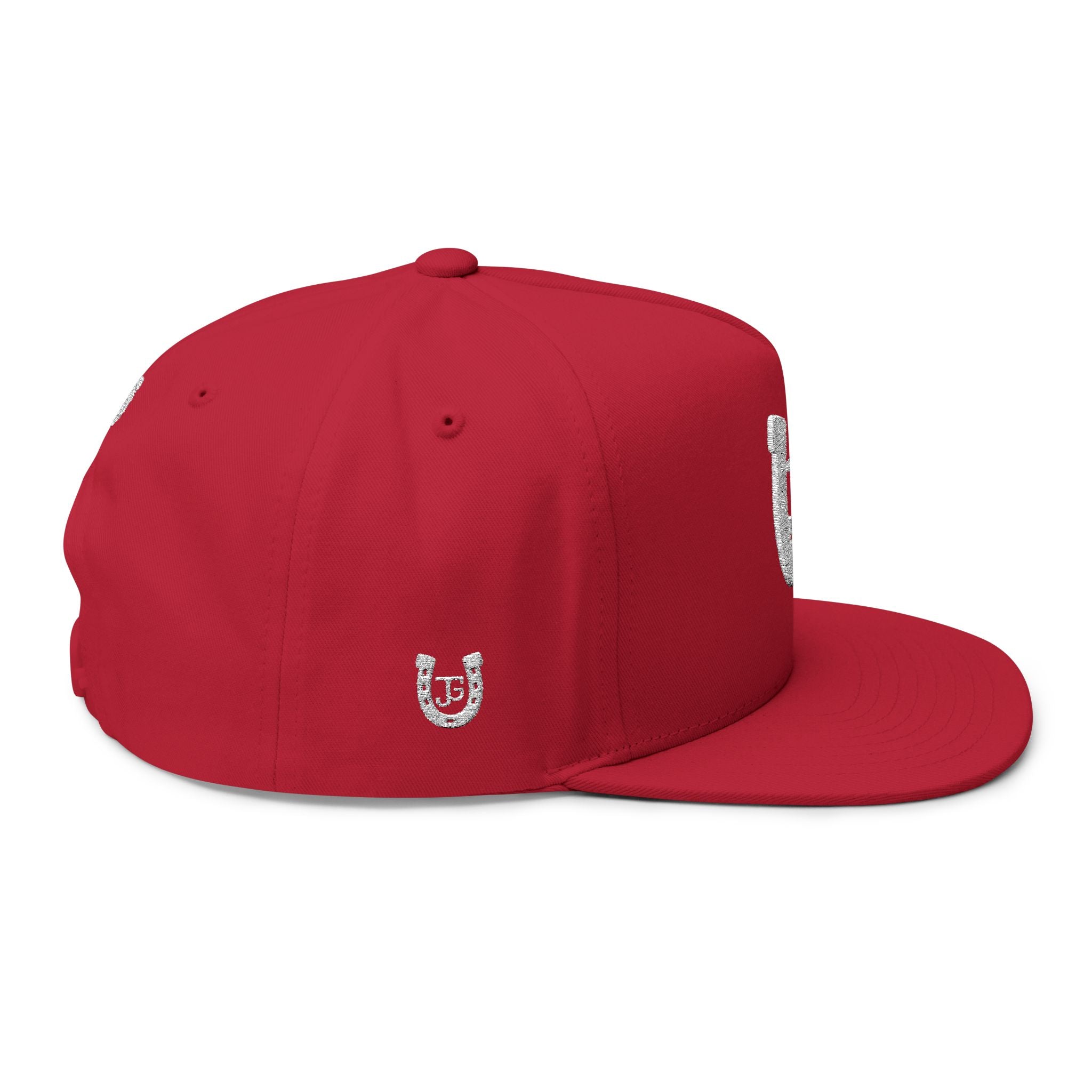 JG-Embroidered Horseshoe Flat Bill Cap — Lucky JG Logo Snapback