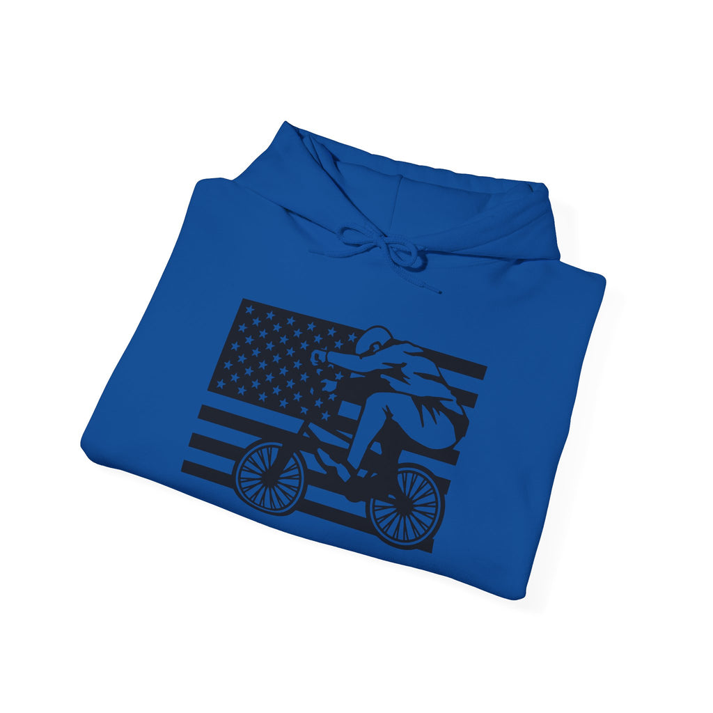 Rad-Biker American Flag Hoodie — 'Is My Bike Okay?' Graphic Hooded Sweatshirt