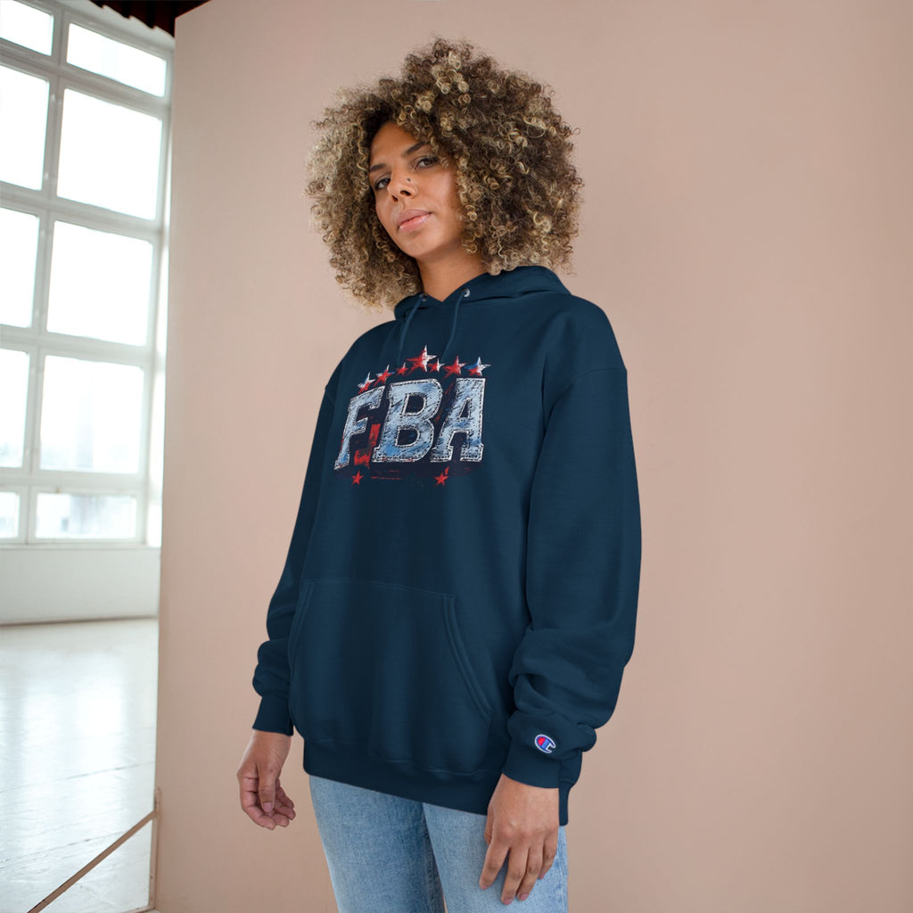 FBA- Graphic Hoodie — Retro Neon Fist & Star Emblem Champion Sweatshirt
