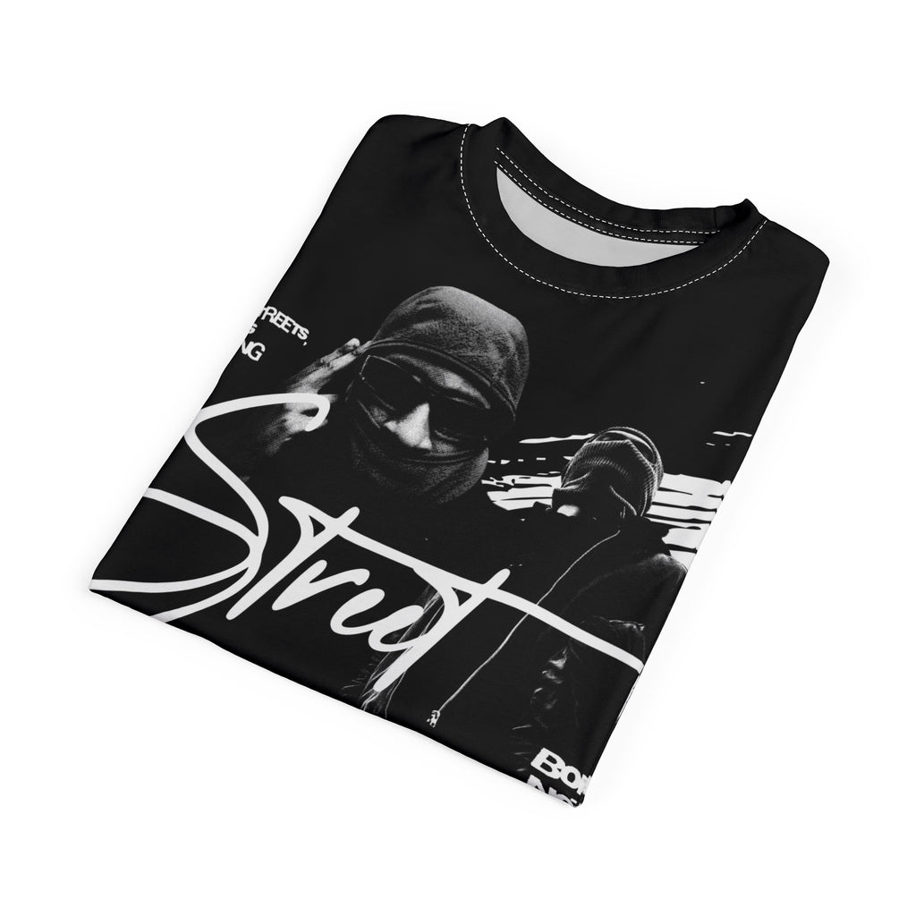Streetwear- Street Gangster Graphic Tee — "Street Gangster" Black All-Over Print Shirt