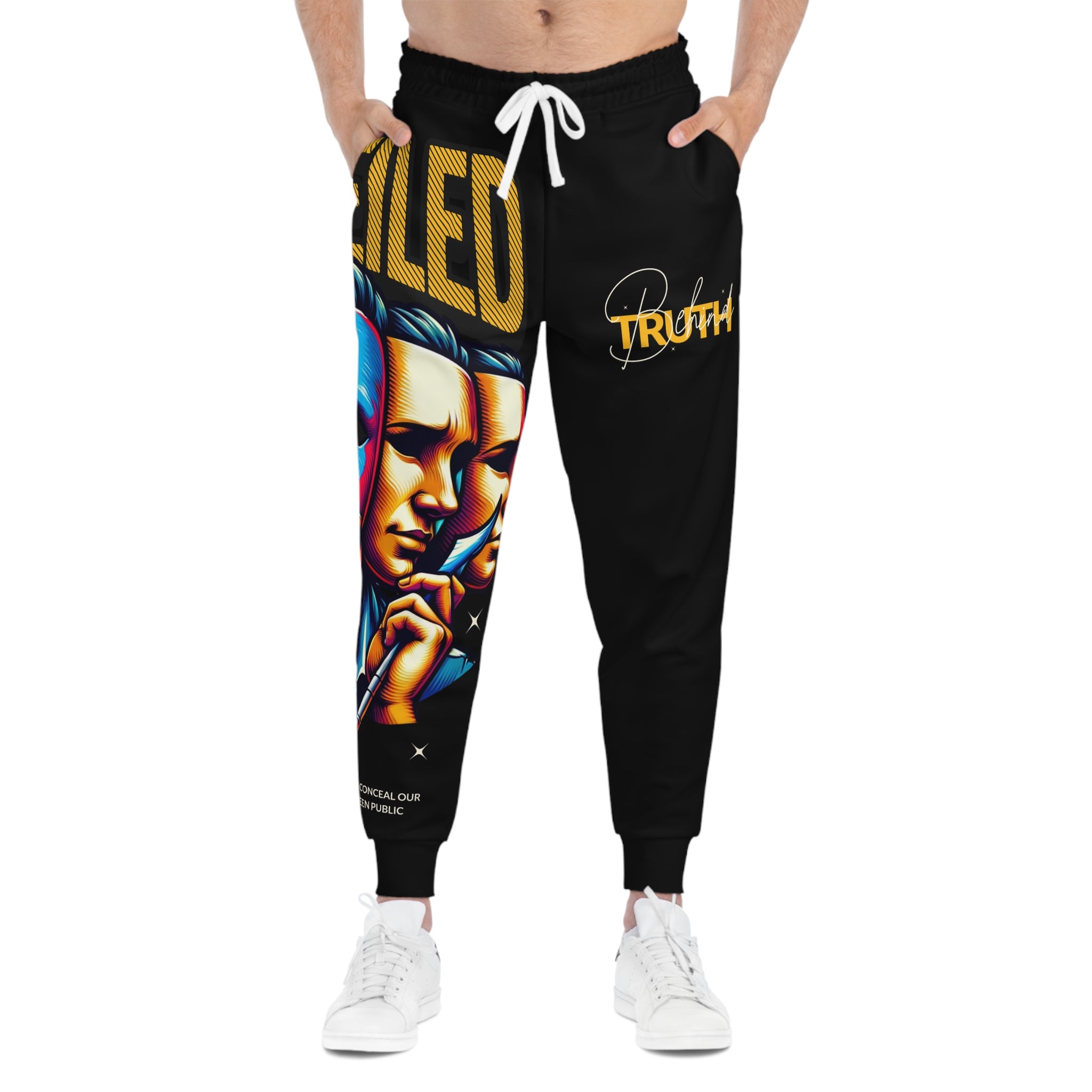 Joggers-Statement— 'Truth' Masked Faces Graphic Athletic Pants