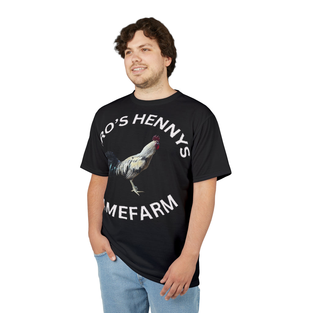 Henny-Gamefarm Rooster T-Shirt — "Dro's Hennys Gamefarm" Rooster Graphic Tee