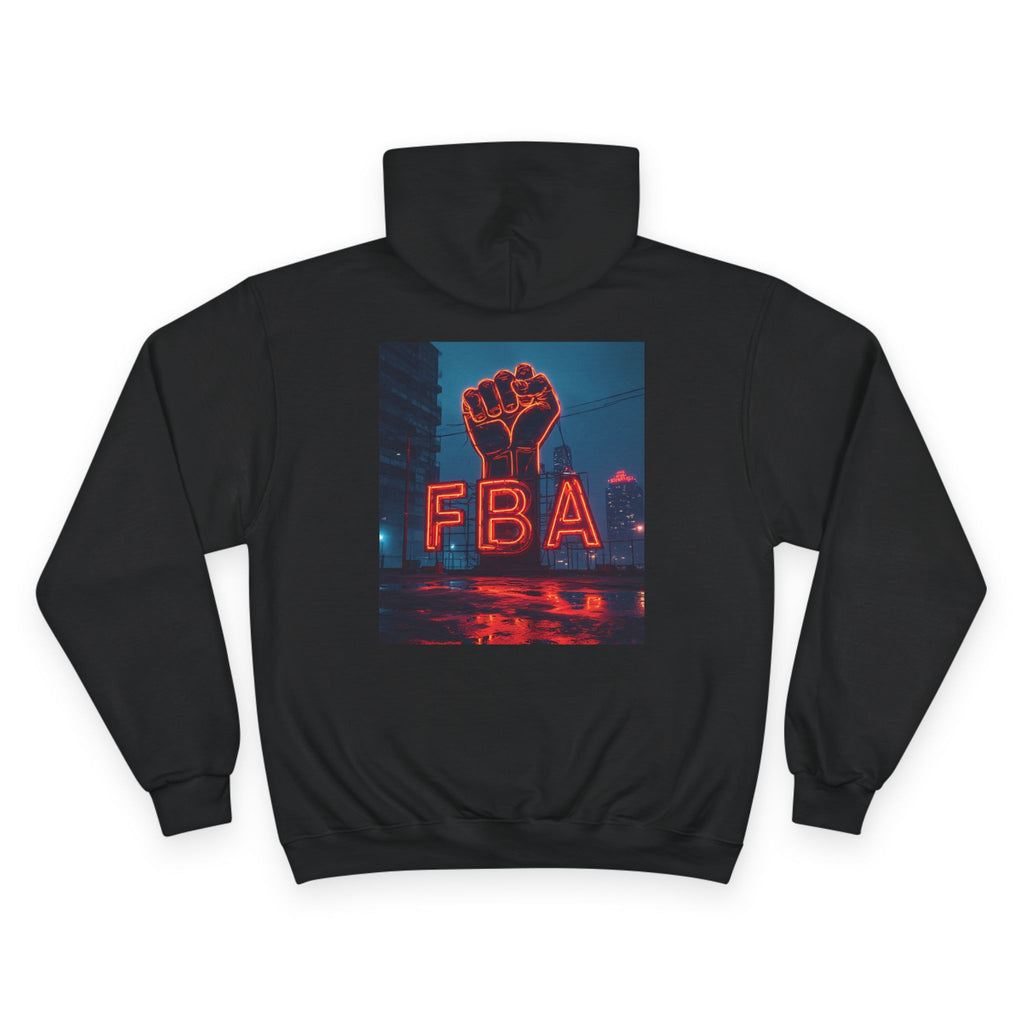 FBA- Graphic Hoodie — Retro Neon Fist & Star Emblem Champion Sweatshirt
