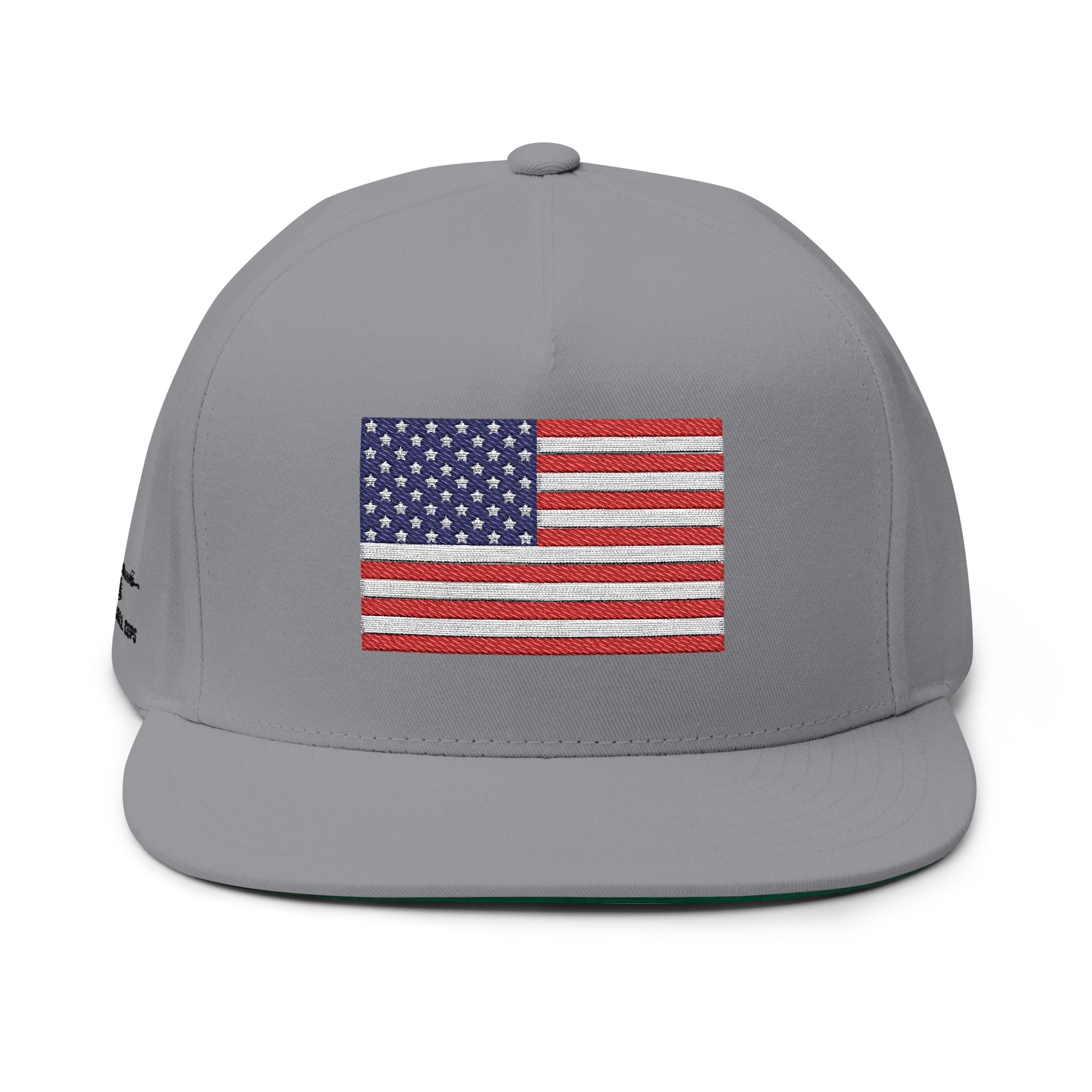 Embroidered American Flag Flat Bill Cap — Patriotic Snapback Hat