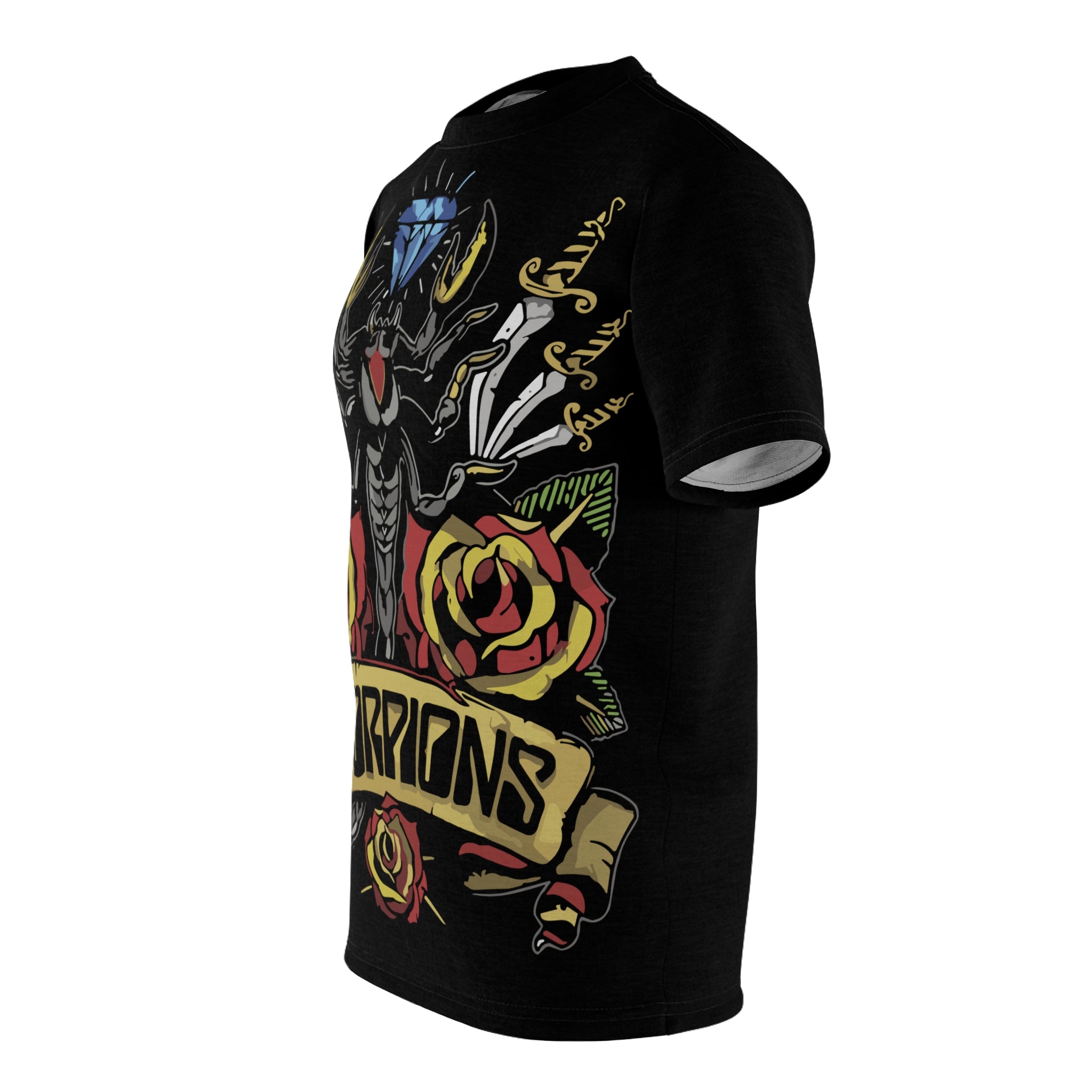 Metal- Tattoo-Style Graphic Tee — All-Over Print Rock Shirt