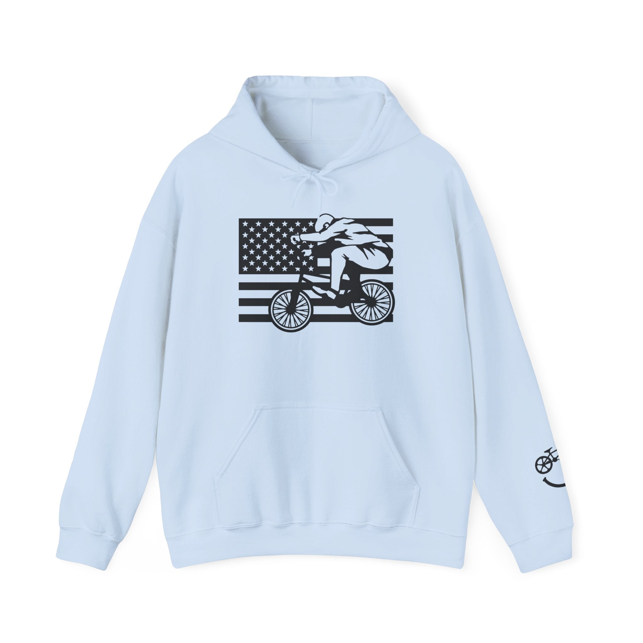 Rad-Biker American Flag Hoodie — 'Is My Bike Okay?' Graphic Hooded Sweatshirt