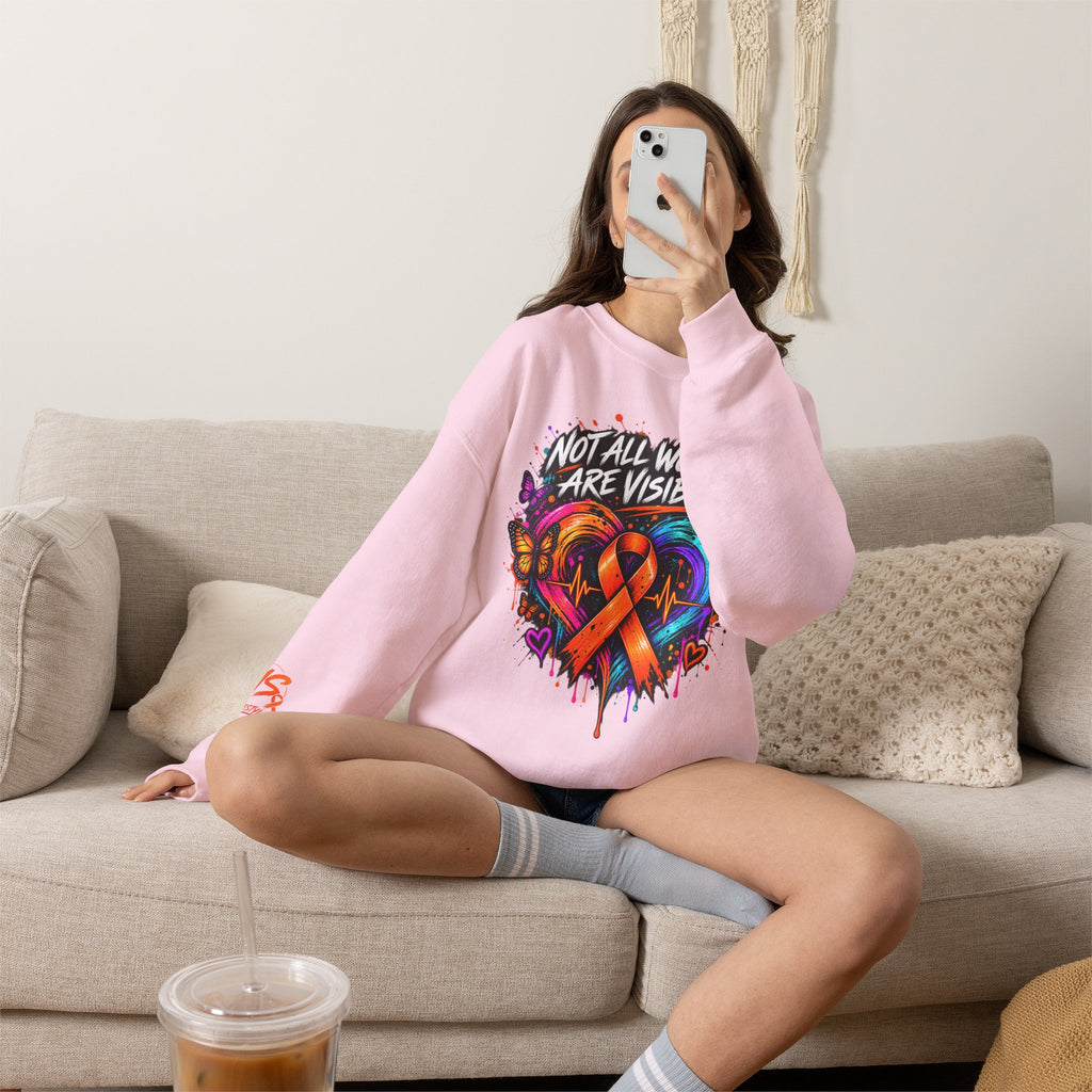 MS- Awareness Crewneck Sweatshirt — "Not All Wounds Are Visible" Orange Ribbon Design