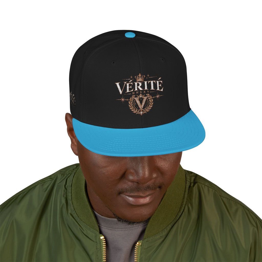 Hat-Embroidered 'Verité' Snapback Hat – Gold Sparkle Logo