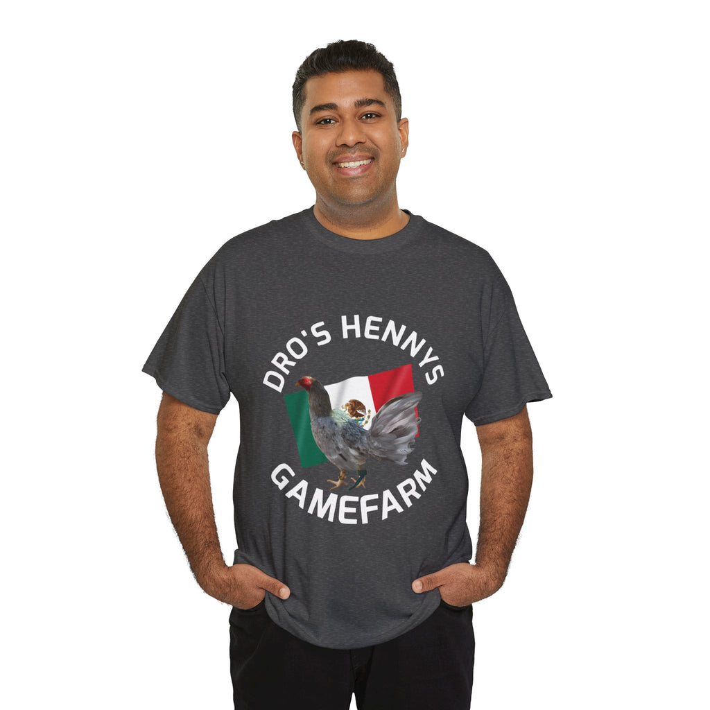 Henny-Gamefowl Tee — "Dro's Henny's Gamefarm" Mexican Flag Rooster Shirt