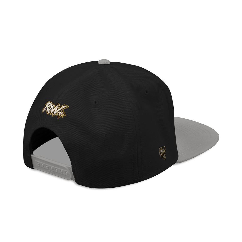 Hat-Embroidered Snapback Hat – Gold Glitter 'RW' Logo Flat Brim Cap