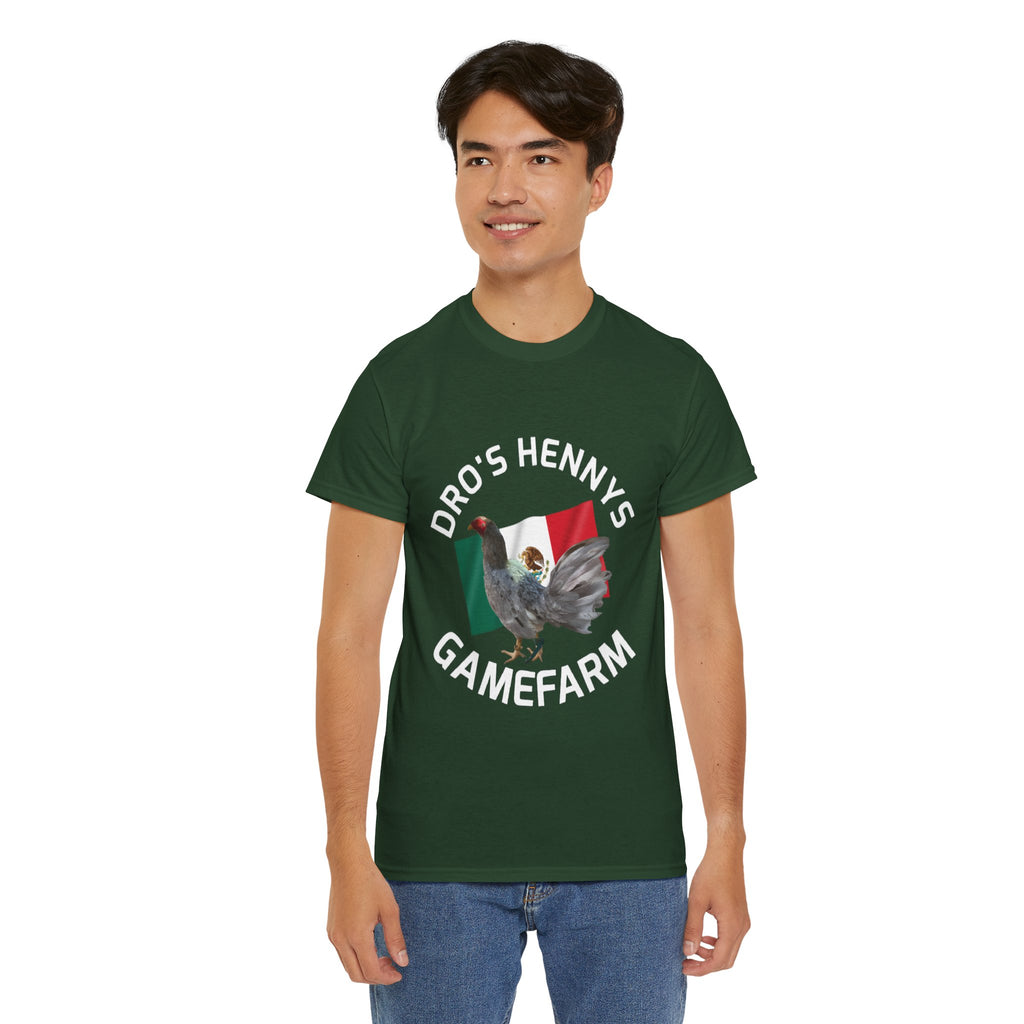 Henny-Gamefowl Tee — "Dro's Henny's Gamefarm" Mexican Flag Rooster Shirt