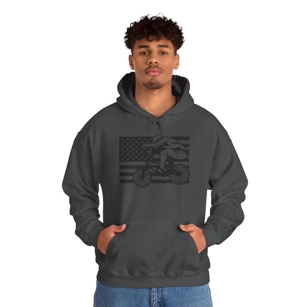 Rad-Biker American Flag Hoodie — 'Is My Bike Okay?' Graphic Hooded Sweatshirt