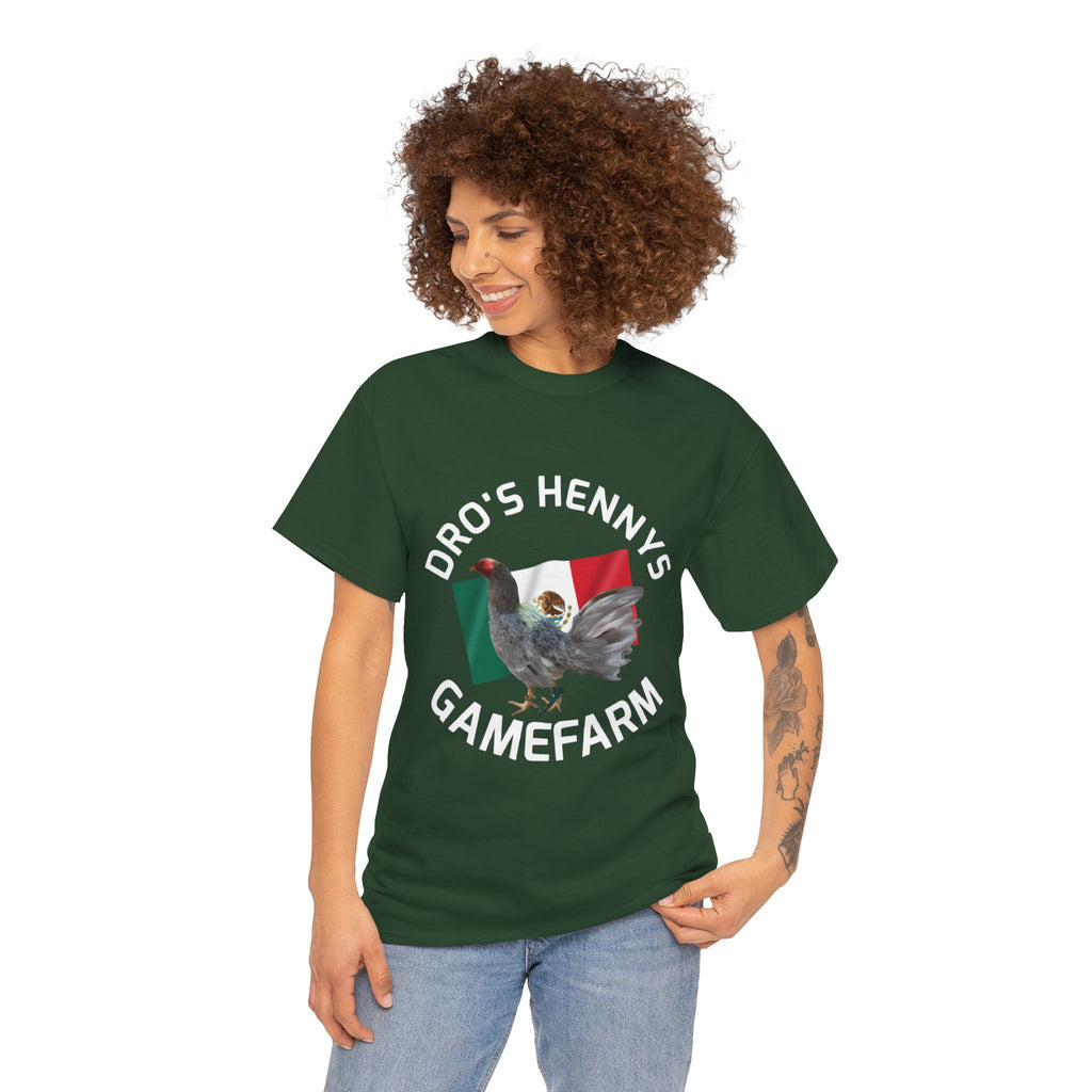 Henny-Gamefowl Tee — "Dro's Henny's Gamefarm" Mexican Flag Rooster Shirt