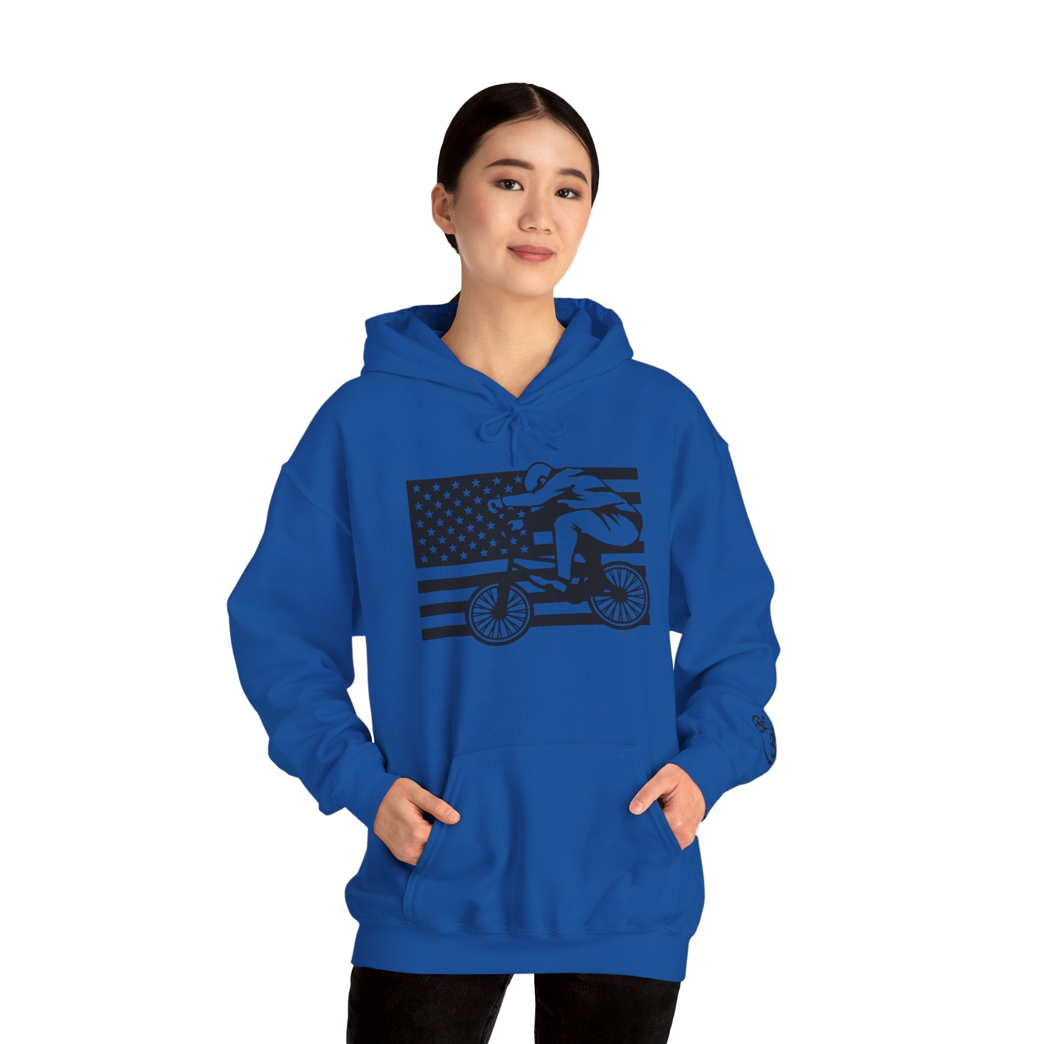 Rad-Biker American Flag Hoodie — 'Is My Bike Okay?' Graphic Hooded Sweatshirt