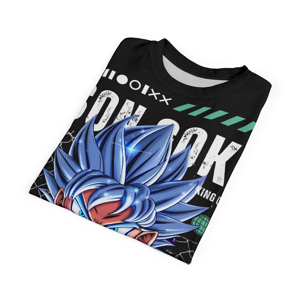 Dragon-Son Goku Blue Hair Anime Tee — Super Saiyan God Inspired Graphic T-Shirt