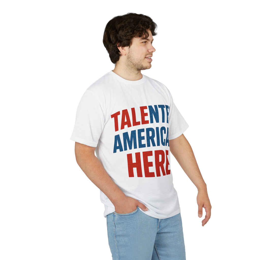 Talented American Here T-Shirt — Patriotic Red & Blue Graphic Tee