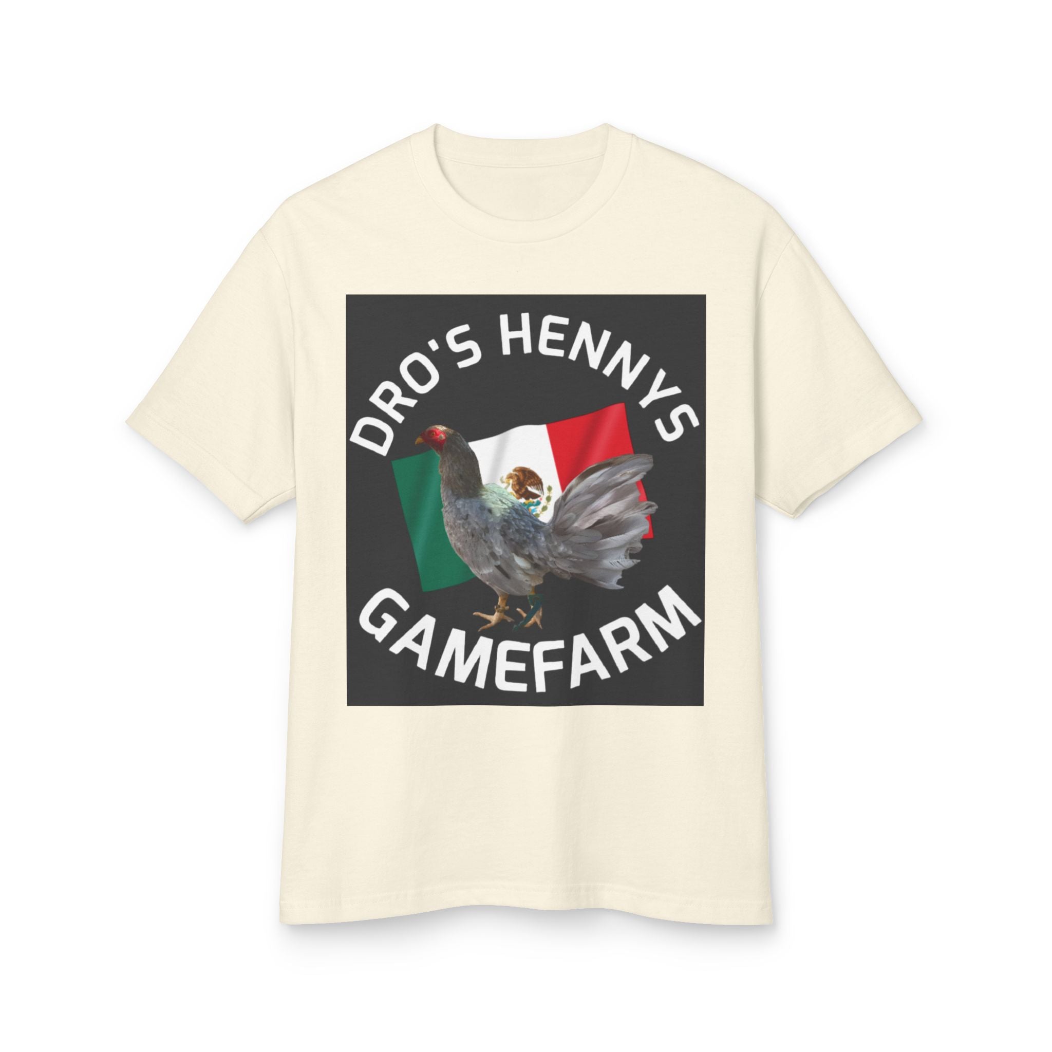 Henny-Gamefarm Hen T‑Shirt — "Dro's Henny's Gamefarm" Mexican Flag Poultry Tee
